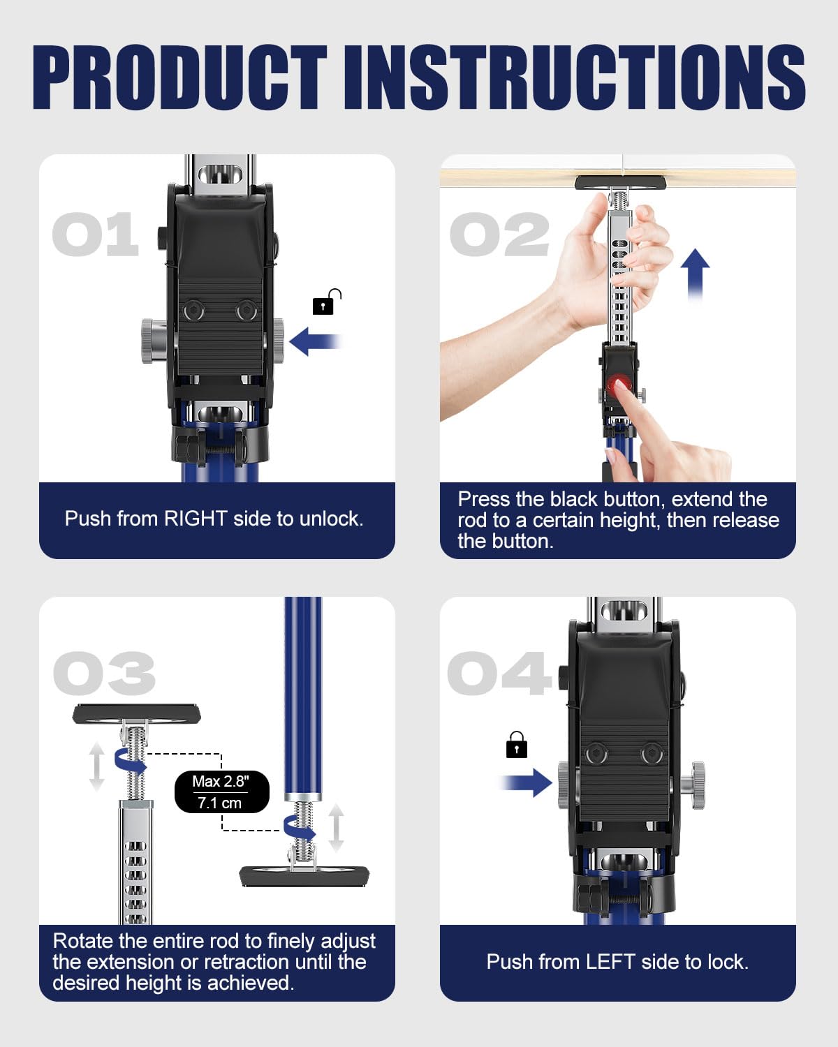 XINQIAO Cabinet Jacks for Installing Cabinets, Heavy Duty Third Hand Support System Adjusts from 27.6 in to 45.3 in, 4 PCS