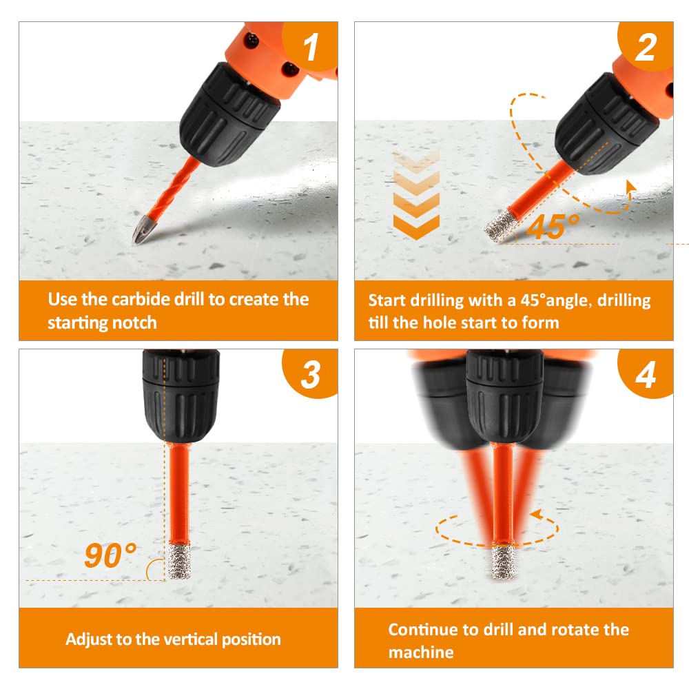 BGTEC Dry Diamond Drill Bits Set 10PCS 6mm and 12pcs 6/6/8/20/25/35/50/75/100mm for Porcelain Tile Marble Granite