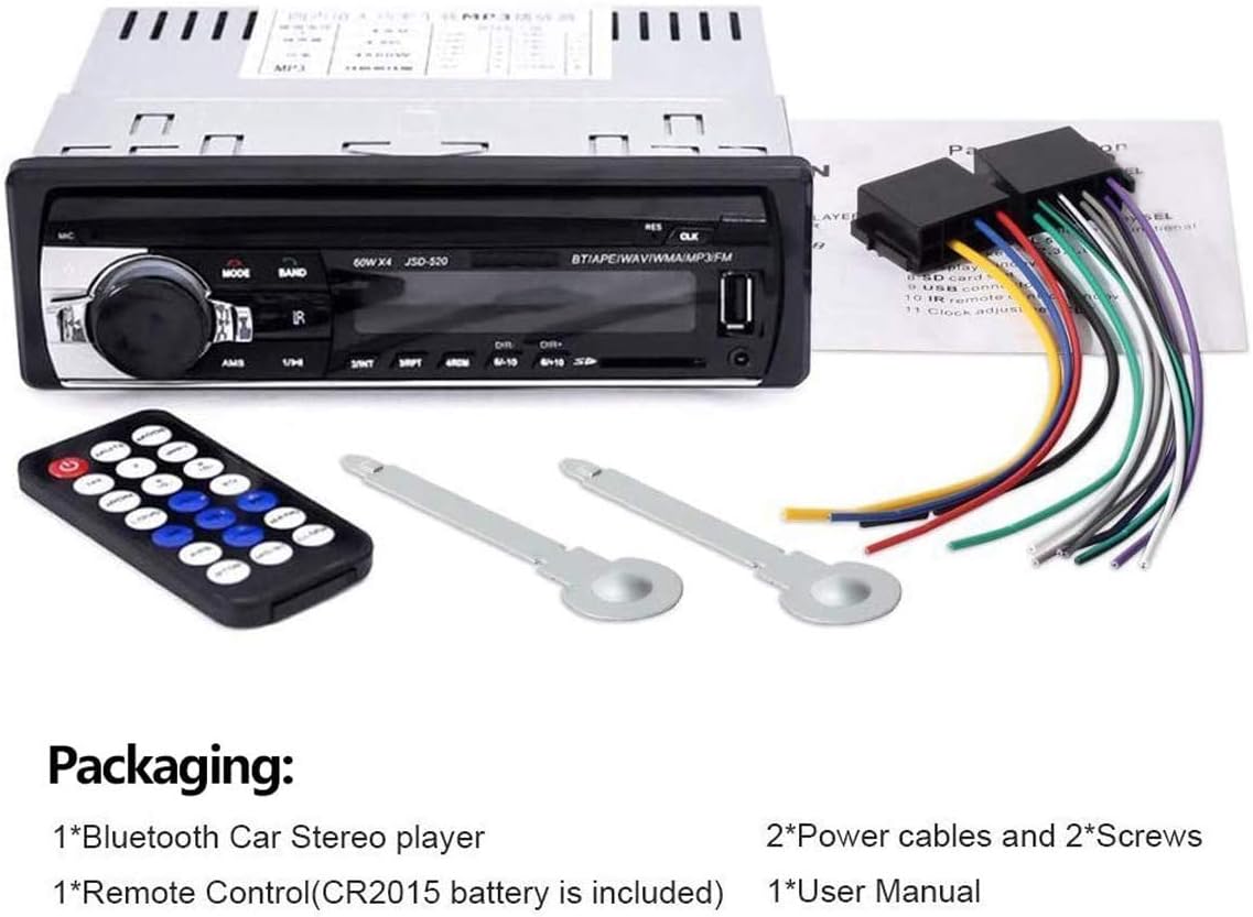 WEPARTICULAR 12V MP3 Single Din Car Stereo Car Radio Receiver Bluetooth Hands-Free, Audio Player USB Port SD Port AUX