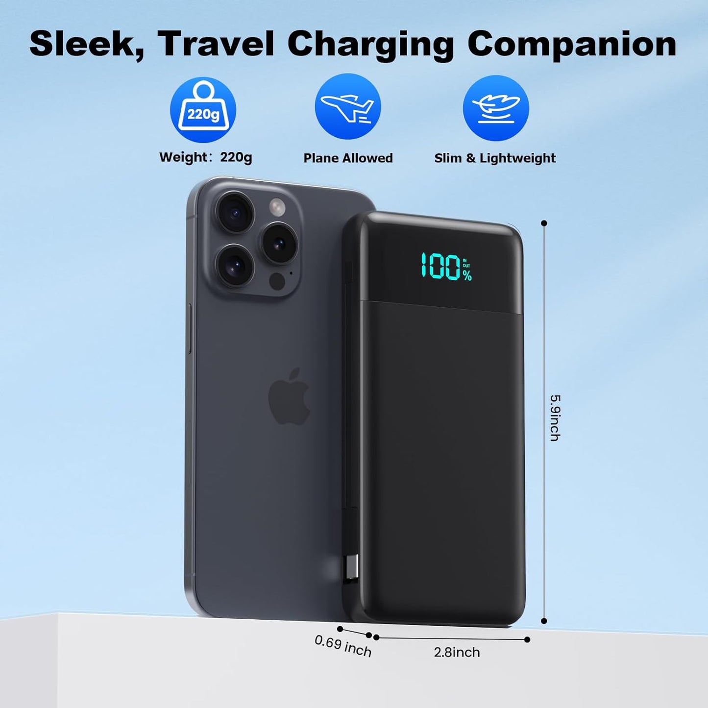 AONIMI iPhone,13800mAh 4 Pack 17/16/15/14,Android,Travel Portable Charger for Slim Power Bank with Built-in Cables & AC