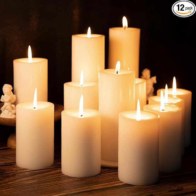 Ivory Pillar Candles ??2.8x4 Unscented Candle Set of 12 ??Dripless, Smokeless, and Clean Burning Household Large Decorative Table Candles ??Perfect for Weddings, Parties, Dinners