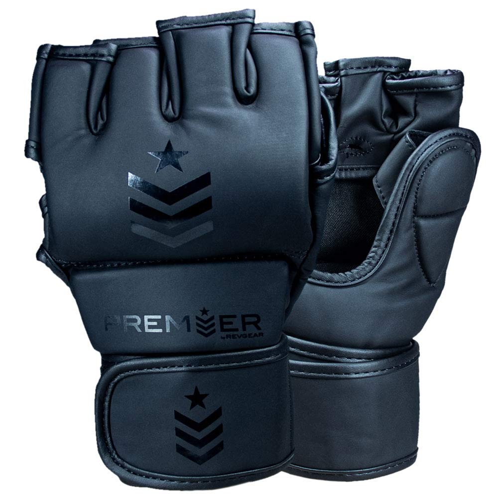 Revgear Premier MMA Grappling Gloves | Multi-Purpose, MMA, Kickboxing, Martial Arts and Boxing | Comfortable and Durable (Black/Black, Large)