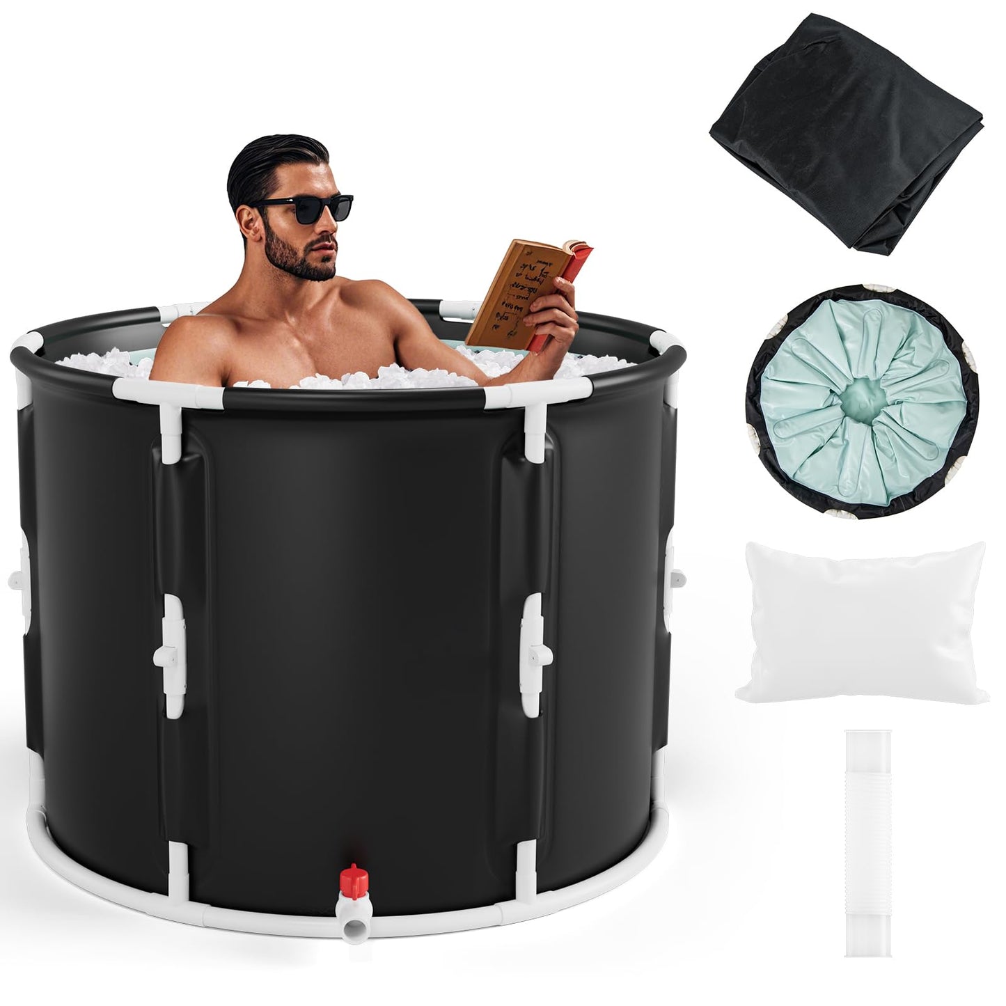 GYMAX Ice Bath Tub, 66 Gal Cold Plunge Tub with Lid & Click Design, Foldable Cold Bath Plunge Tub for Athletes Cold Water Therapy, Portable Freestanding Soaking Tub for Backyard, Home