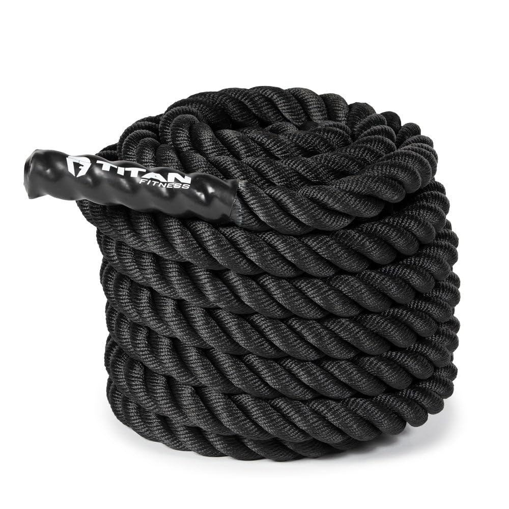 Titan Fitness Battle Rope 50ft x 1.5in, Poly Dacron Heavy Rope for Home Gym Conditioning Workouts, Cross-Train, Strength Training Exercises