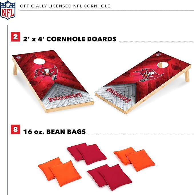 NFL Football 2' x 4' Regulation Size Solid Wood Cornhole Set with Direct Print HD Team Graphics Great Gift for Any Football Fan! Bean Bag Toss Family Outdoor Game