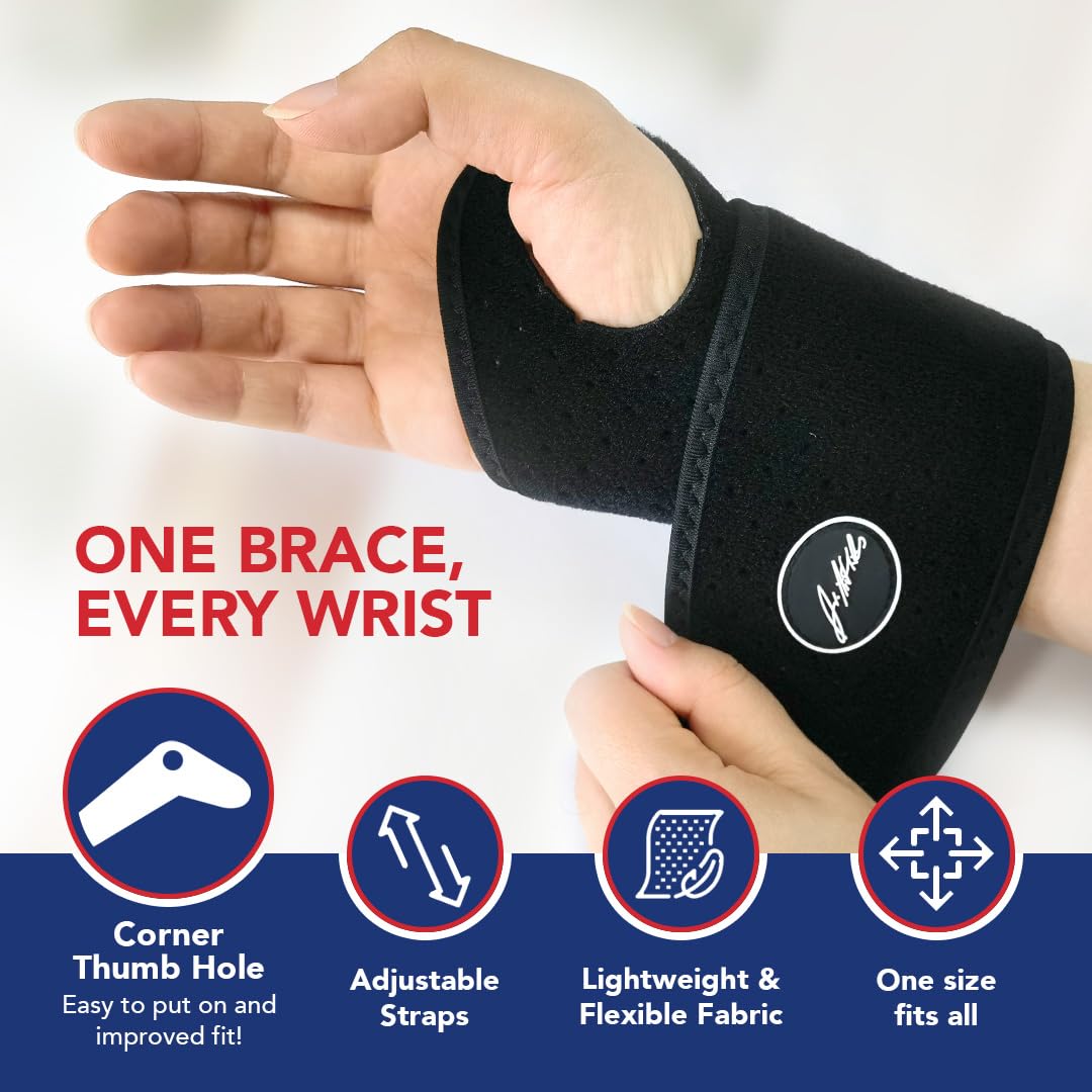 Dr. Arthritis Wrist Brace, Adjustable Wrist Wraps & Hand Brace Compression, Doctor-Developed Wrist Brace for Carpal Tunnel, Tendonitis, Injuries & More, Easy to Wear, Fits Both Hands (Single)