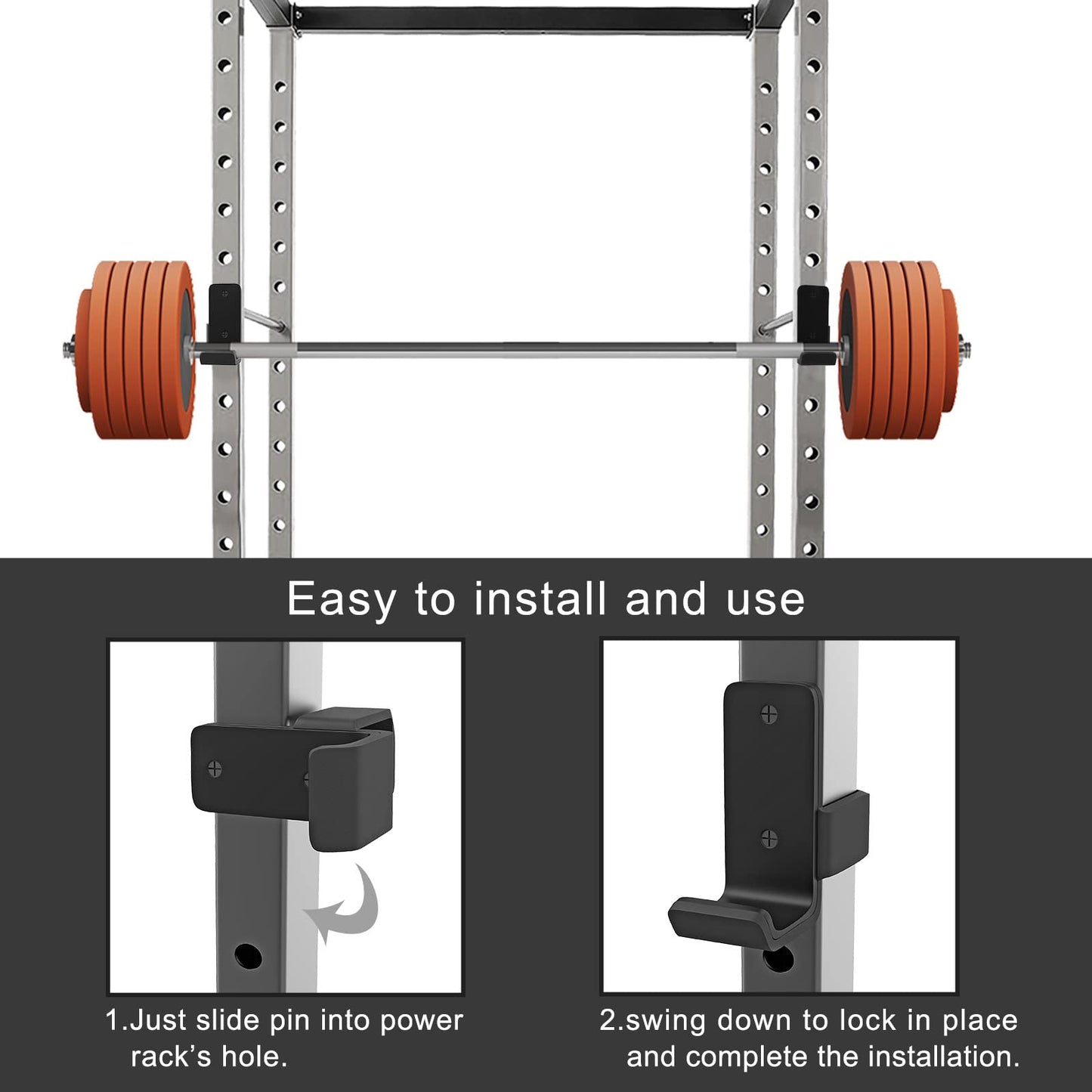 SELEWARE J Hooks for Power Rack, Heavy Duty Barbell J Cups for 2" x 2" Tube Squat Rack with 1" Hole, 1500lbs Capacity, Set of 2