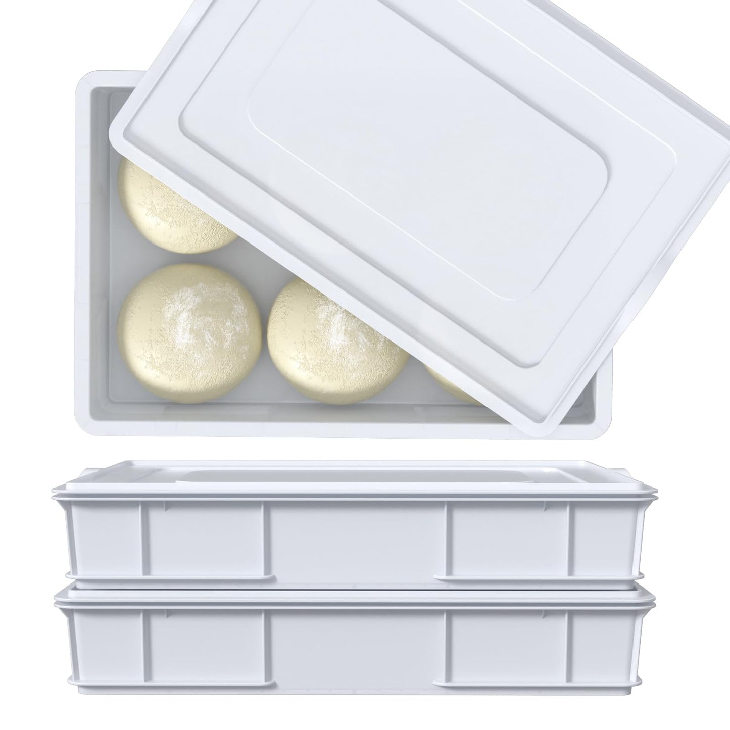 Morcte 2-Pack Commercial Dough Proofing Box Tray with 2 Lids, Stackable Pizza Proofing Dough pan with lid
