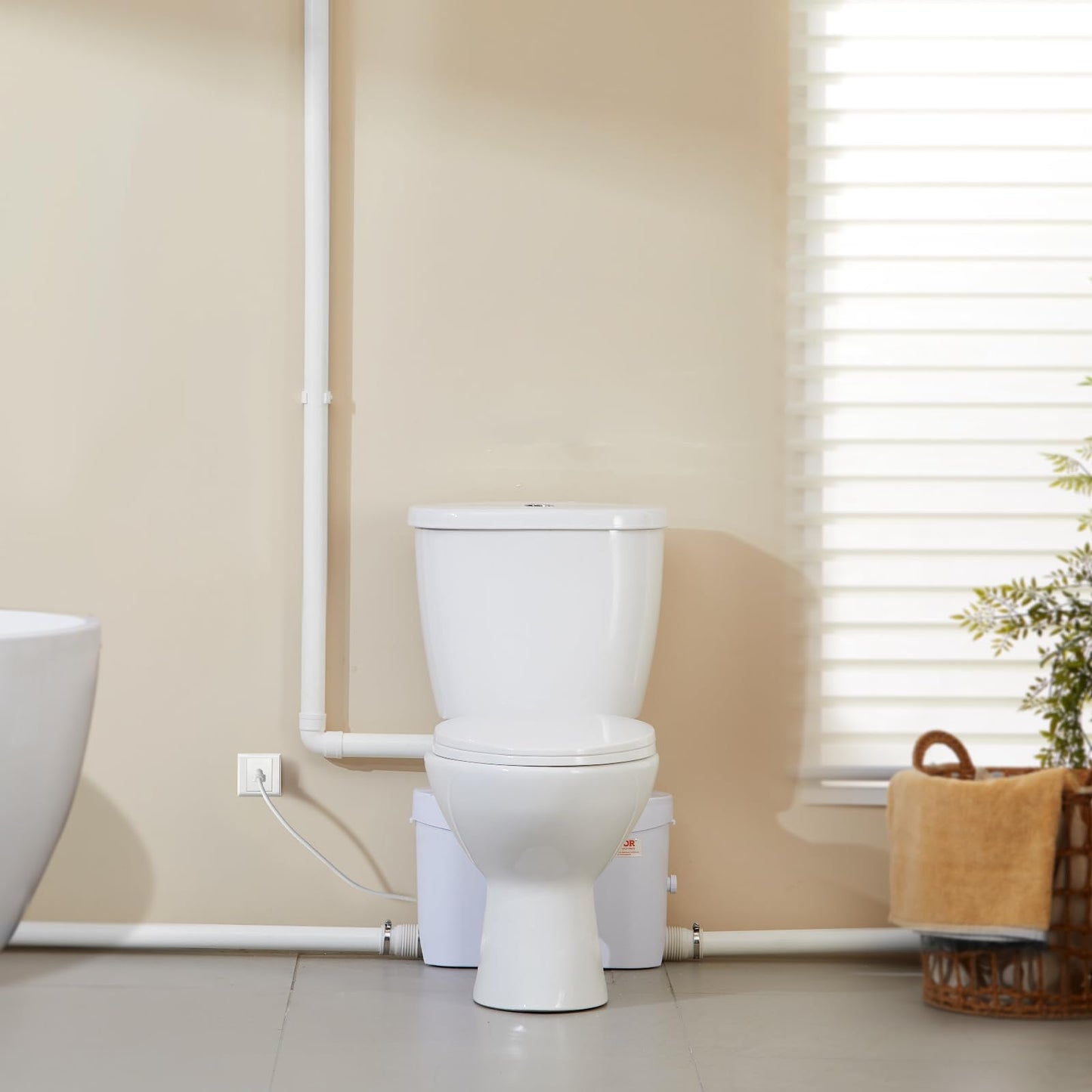 VEVOR Macerating Toilet System with Powerful 700W Macerator Pump, Rear Discharge and Upflush Toilet For Basement, Dual Flush Water Disposal, Macerating Toilet System Kit with 3-Inlet, Space Saving