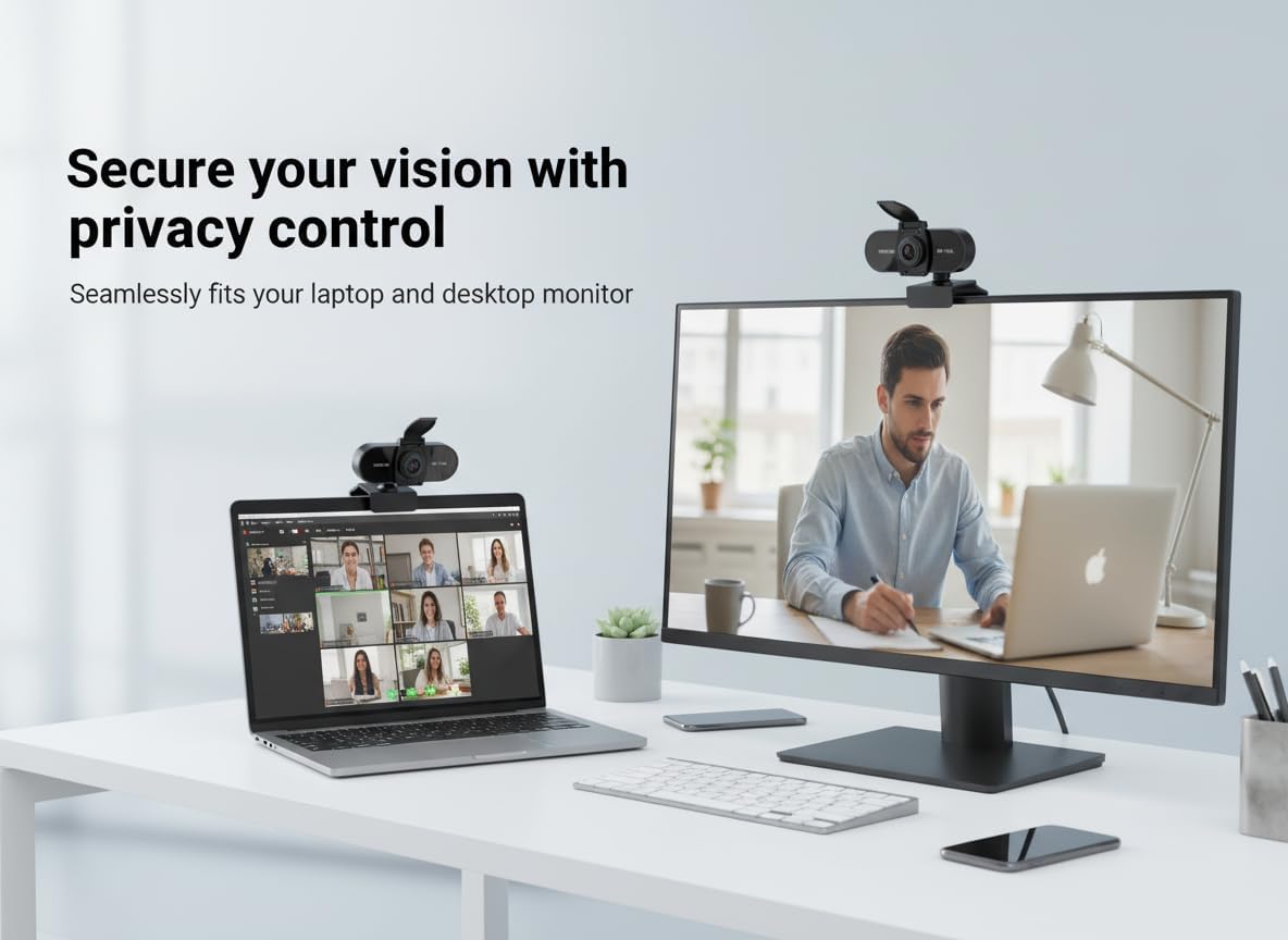 TOYAYAYO 1080P (1080p) HD Webcam with Microphone, Noise Cancellation, Privacy Cover, Wide-Angle Lens, Auto Light