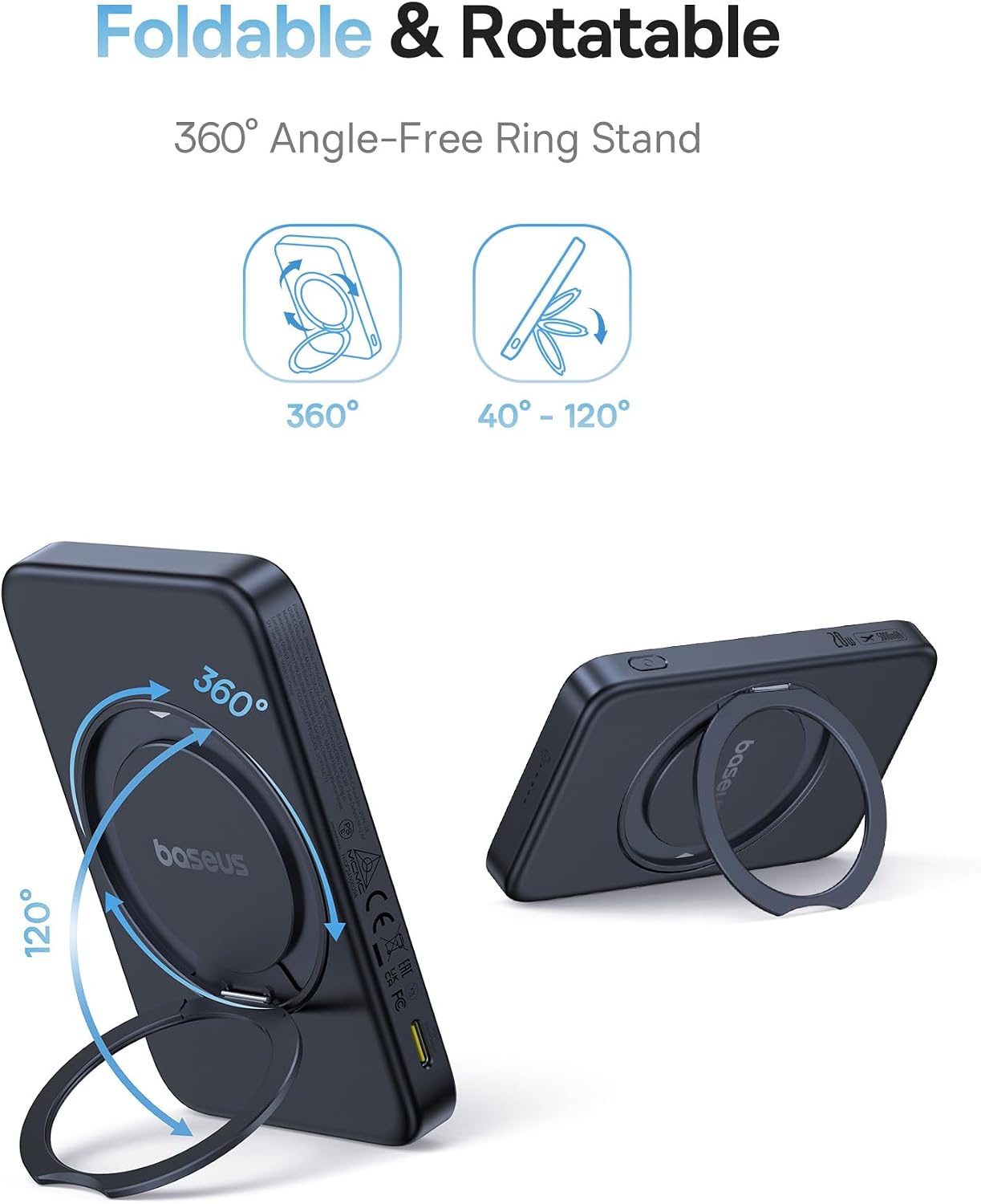 Baseus Qi2 15W 5000mAh Pack 17 16/15/14/13/12 PicoGo Magnetic Power Bank, Certified Ultra-Fast Wireless Portable