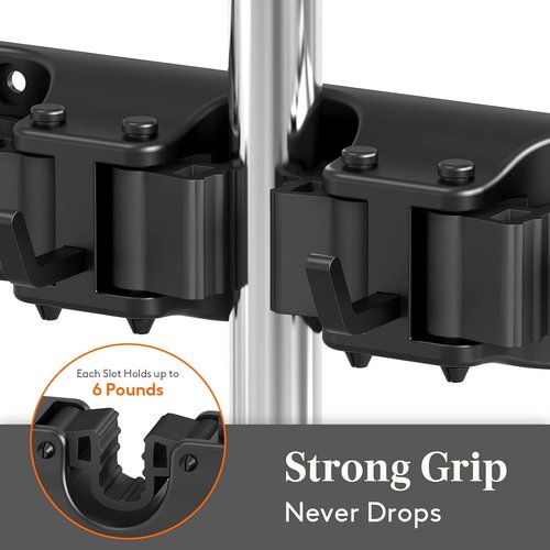 Lifewit Mop And Broom Holder - Anti-Slip Wall Mount Organizer With 5 Slots & 6 Hooks | Holds 30lbs, Black