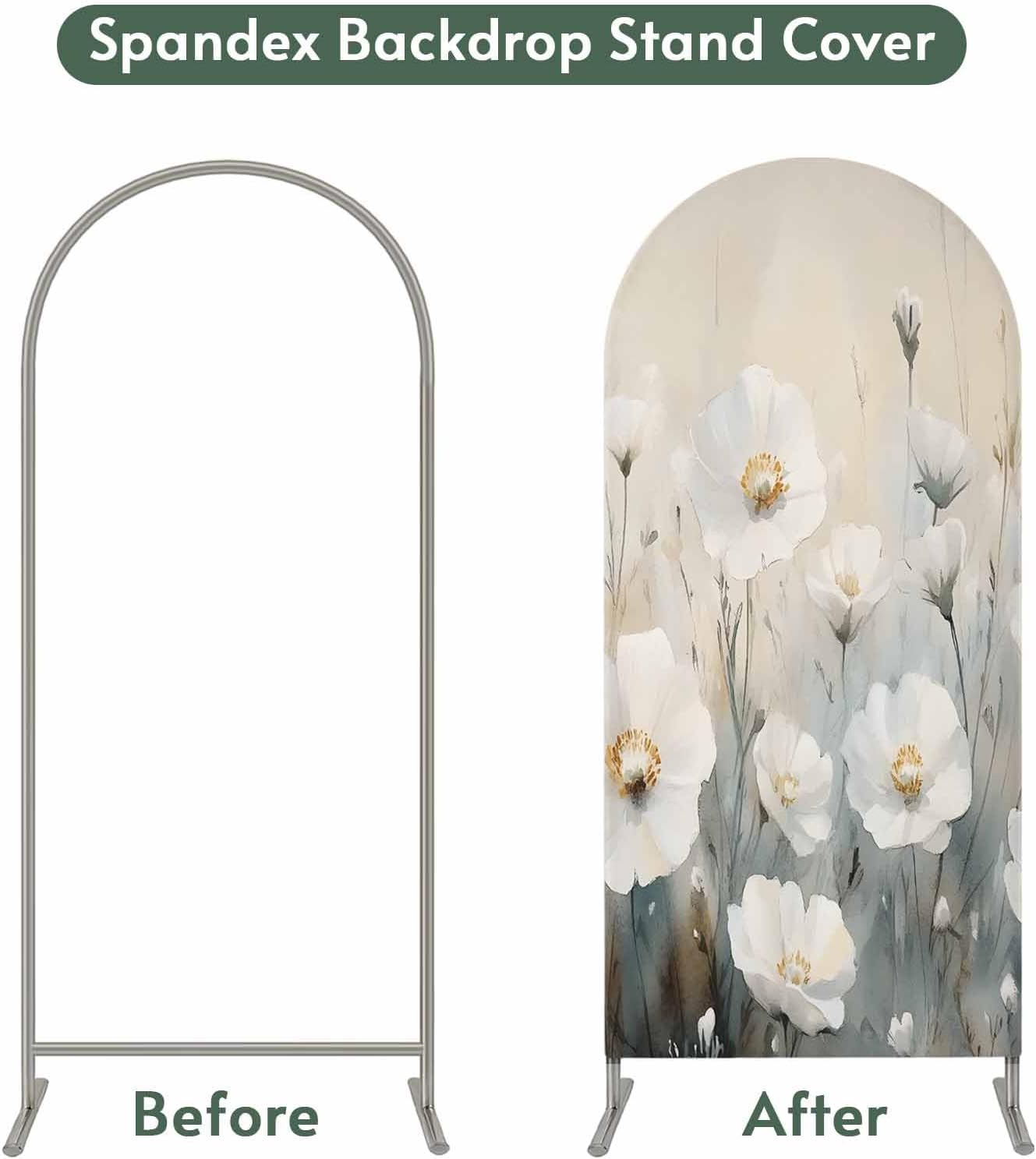Jnbasdffb 6 Spring Floral Wedding Arch Cover, Stretchy Spandex Arch Backdrop Stand Covers FT, White Flowers Modern Oil