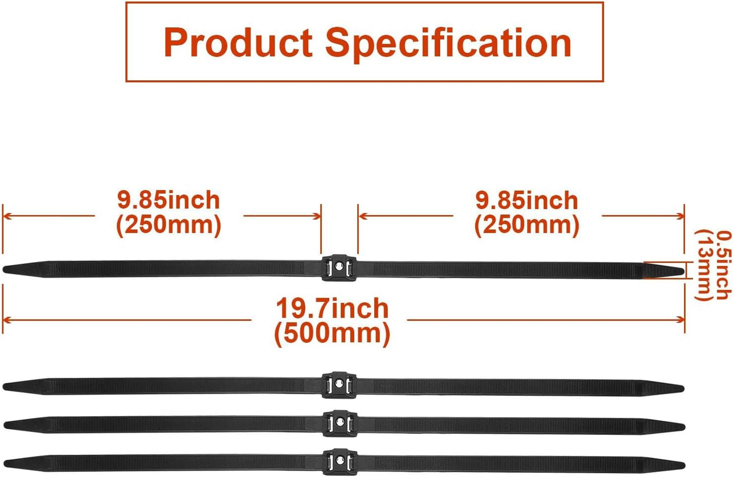 50 (Black,0.5 10 Inch) Boao Pcs Zip Ties Cable Disposable Heavy Duty Tie Double Police Cuffs Flex Plastic Nylon Tie