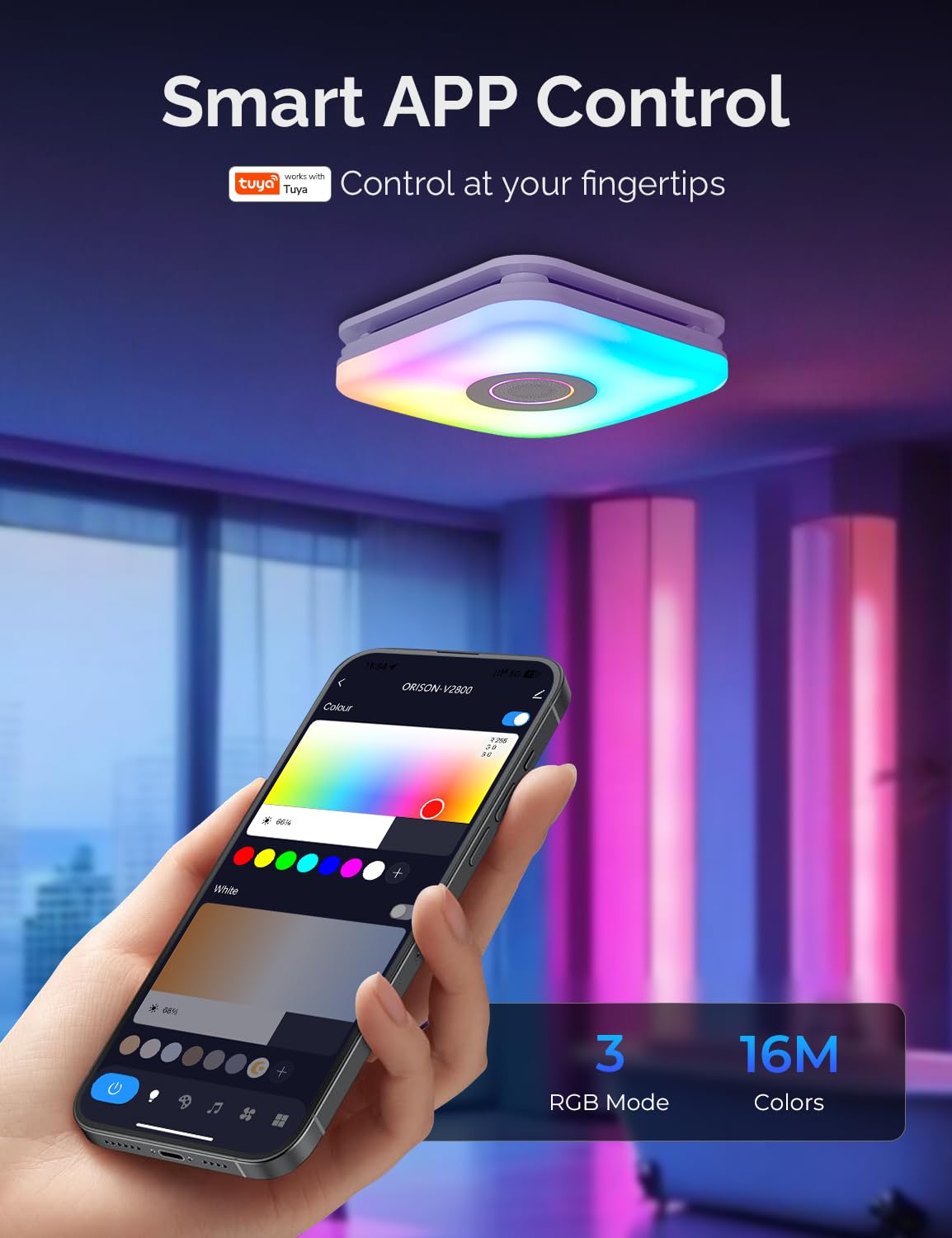Orison Bathroom Exhaust Fan with Bluetooth Speaker, 110 CFM 1.0 Sone, bathroom vent fan featuring Light with 3 Color Temperatures, RGB Music Light, Nightlight, Remote Control, EZ Install