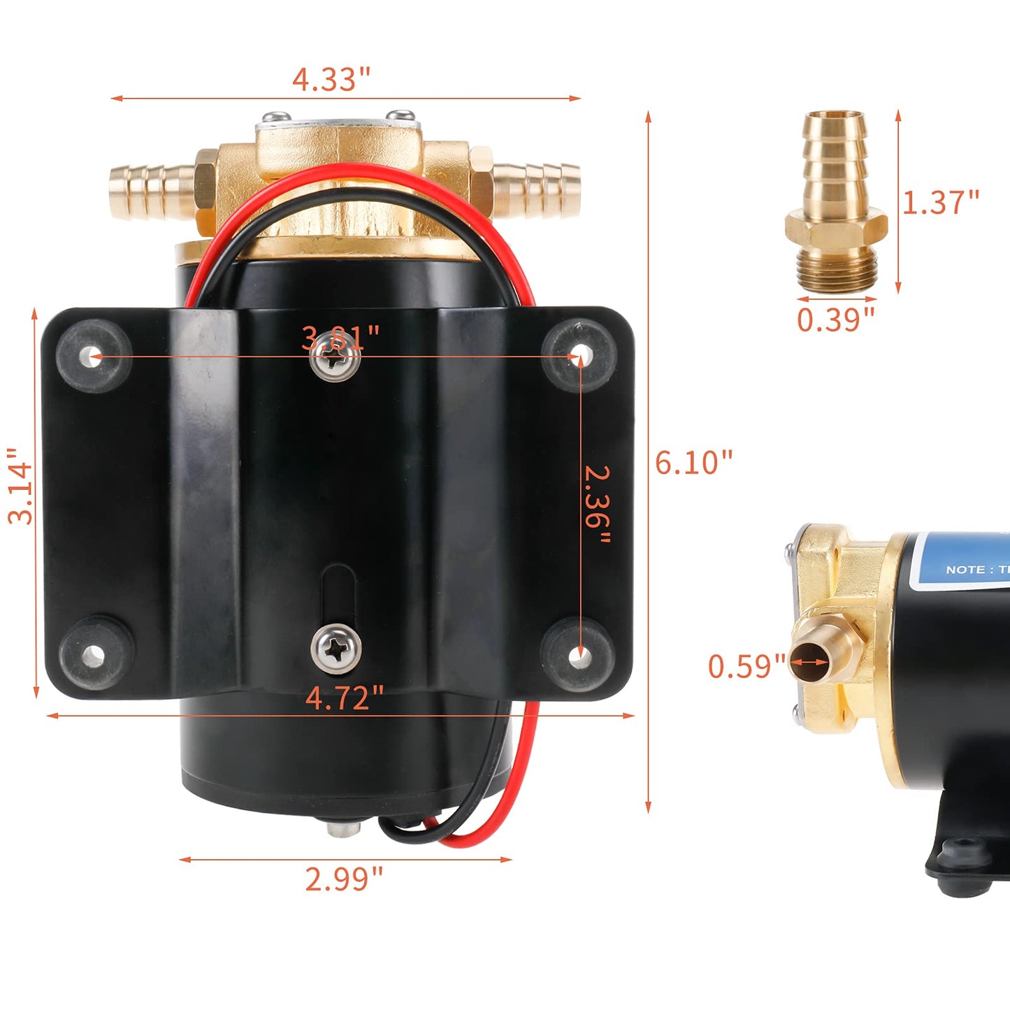Amarine Made 12V Scavenge Impellor Gear Pump- for Diesel Fuel Scavenge Oil Transfer 3.2GPM 12LPM 6.0A (12V)
