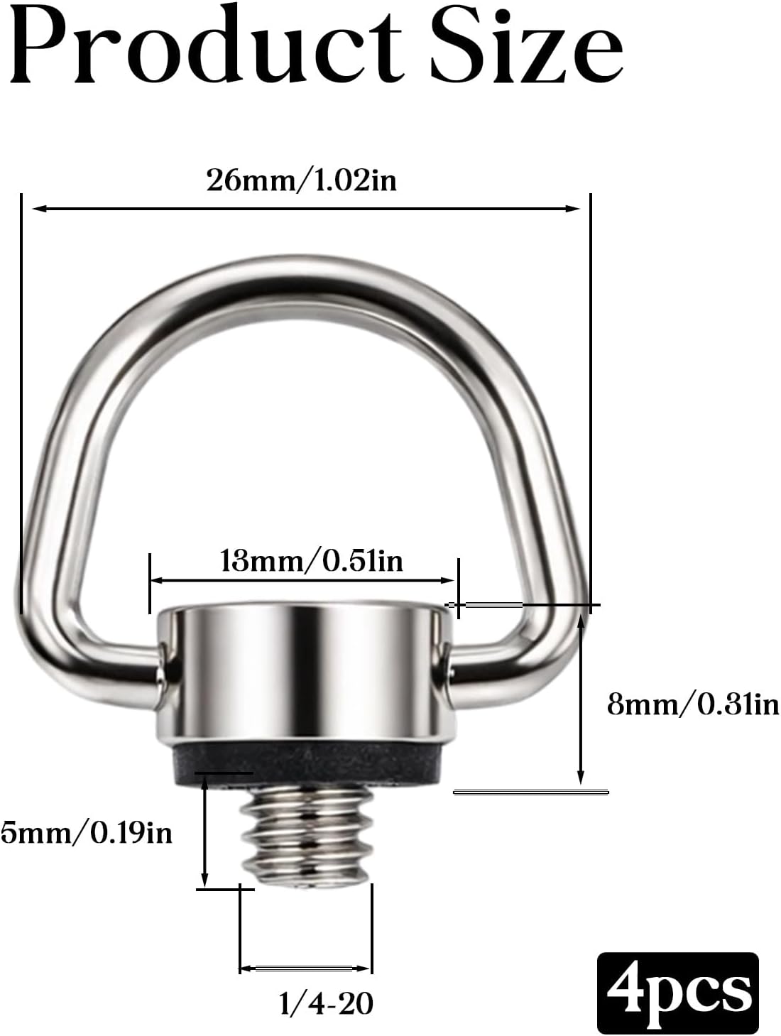Qulkws 4pcs Holder,1/4"-20 Stainless Steel D Ring Screw, Camera D Ring Screws Hinged Thread, Fixing Screw Camera