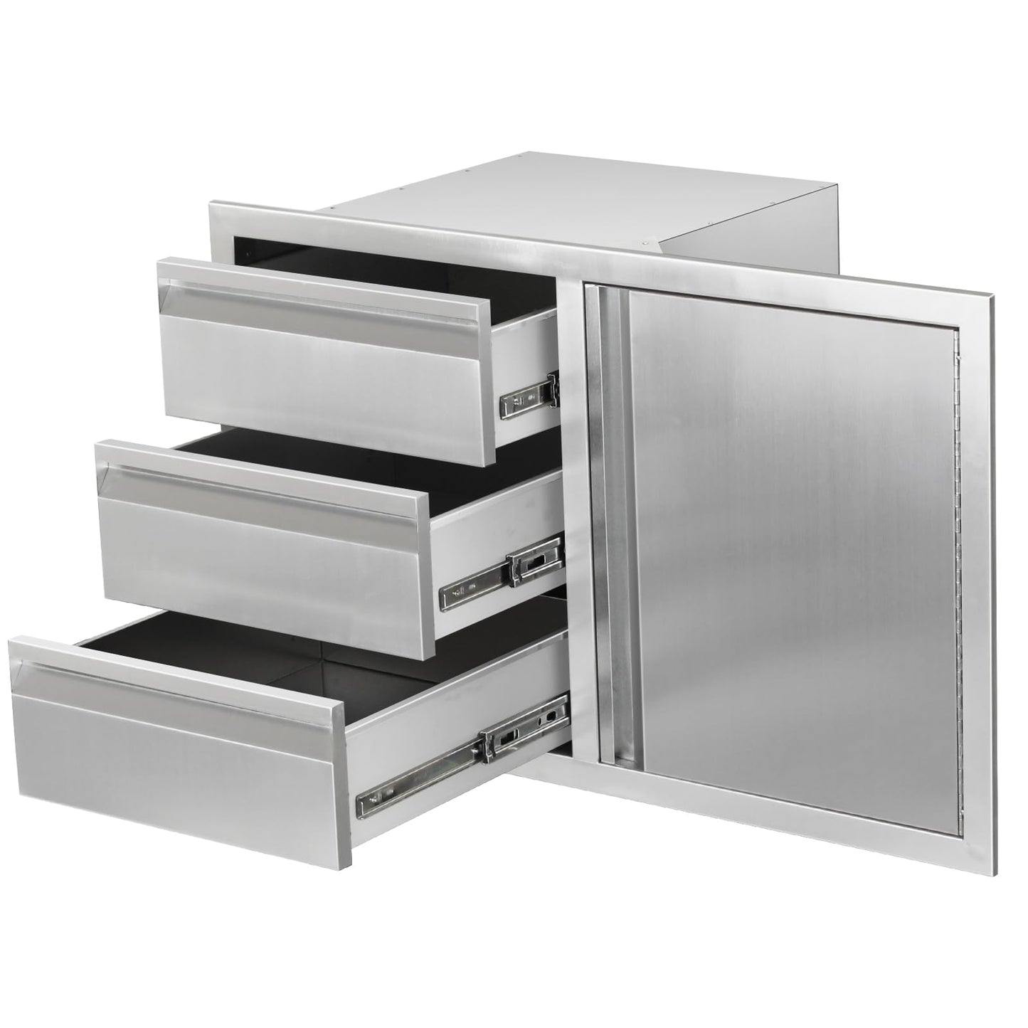 Outdoor Kitchen Door Drawer Combo Cabinet, Triple Drawers & BBQ Access Combo, Stainless Steel with Handles Cabinet for Outdoor Kitchen Island 38.1W x 22.6H x 20.8D (Right Door and Drawer Combo)