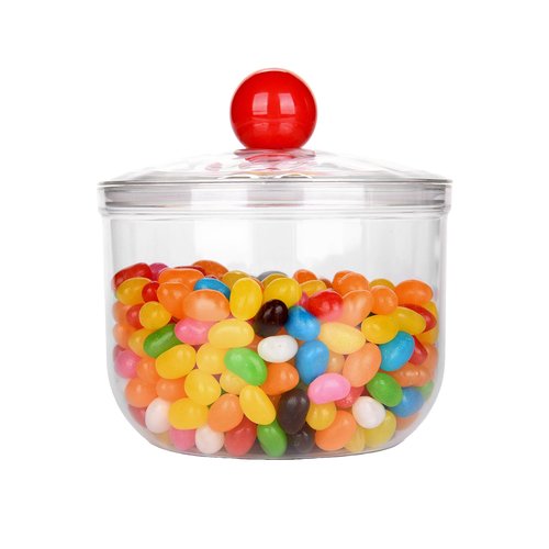 Custde 30 floz Clear Plastic Candy Jar with Lid – Cute Airtight Multi-Purpose Storage Canister for Candy, Cookies, Coffee, Sugar, Oats – Ideal for Kitchen Counter, Office Desk & Bathroom (30 fl oz)