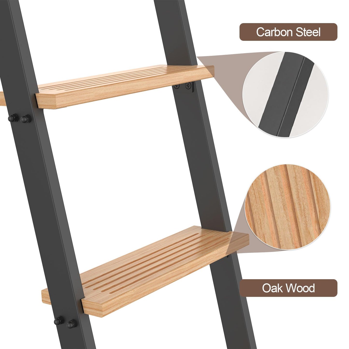 LKCBITION 108inch Carbon Steel Ladder with Oak Steps, Includes 4ft Telescoping Top Rollers & Bottom Brake Wheels Sliding Hardware, Rolling Library Ladder for Loft, Attic, Bookshelf