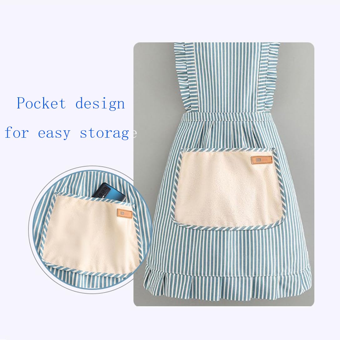Nebesheii 2 Pack Kitchen Aprons,Cotton Cooking Aprons Vest Adjustable Bib Soft Chef Stripes Apron Two pockets with wide for Men Women(Coffee/Blue
