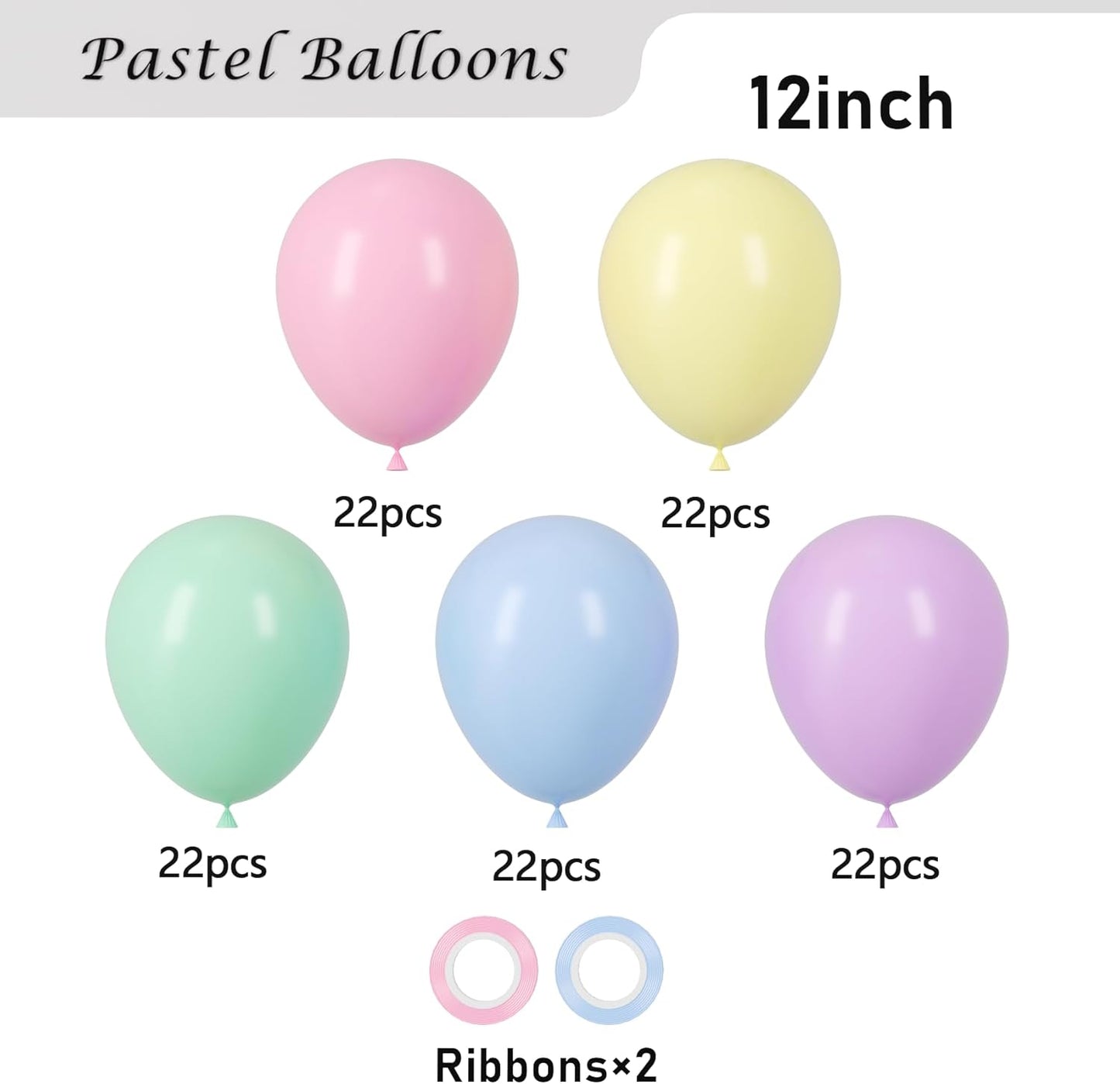 Voircoloria 110pcs Pastel Balloons - 12-Inch Macaron Latex Party Balloons for Celebrations & Events