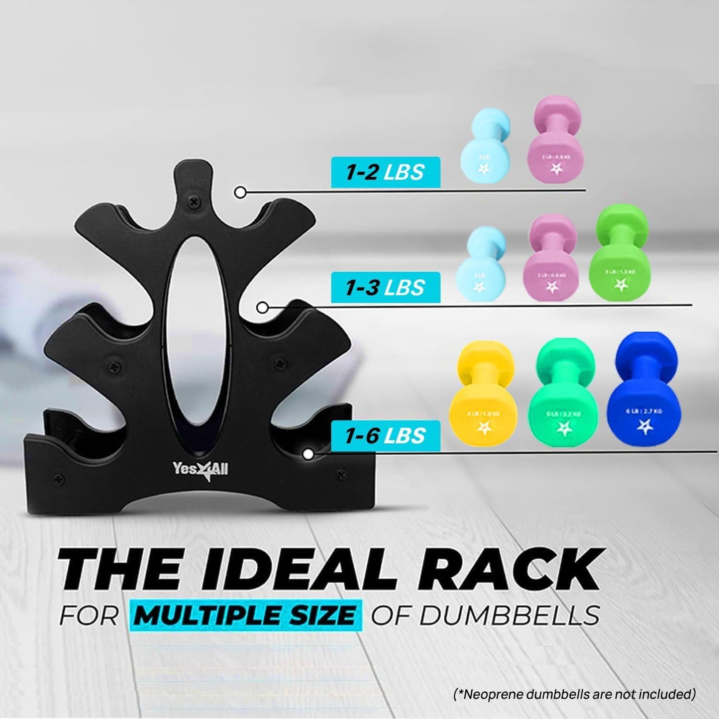 Yes4All 3-Tier Dumbbell Rack, Compact Plastic Weight Stand for 1-8 LB Dumbbells, Small Space-Saving Storage for Home Gym