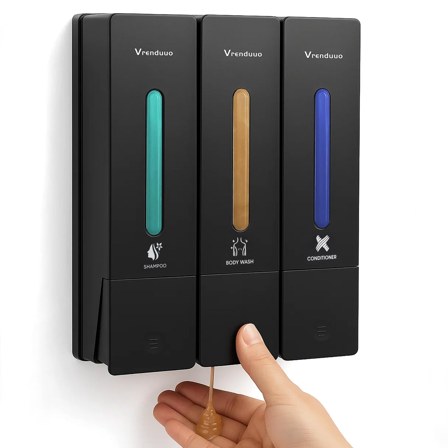 VrEnduuo Shampoo and Conditioner Dispenser,Shower Dispenser 3 Chamber No Drill,Shower Soap Dispenser Wall Mounted for Bathroom Hotel with Upgrade Pump Head,3 * 400ml(Black 3 Chamber)