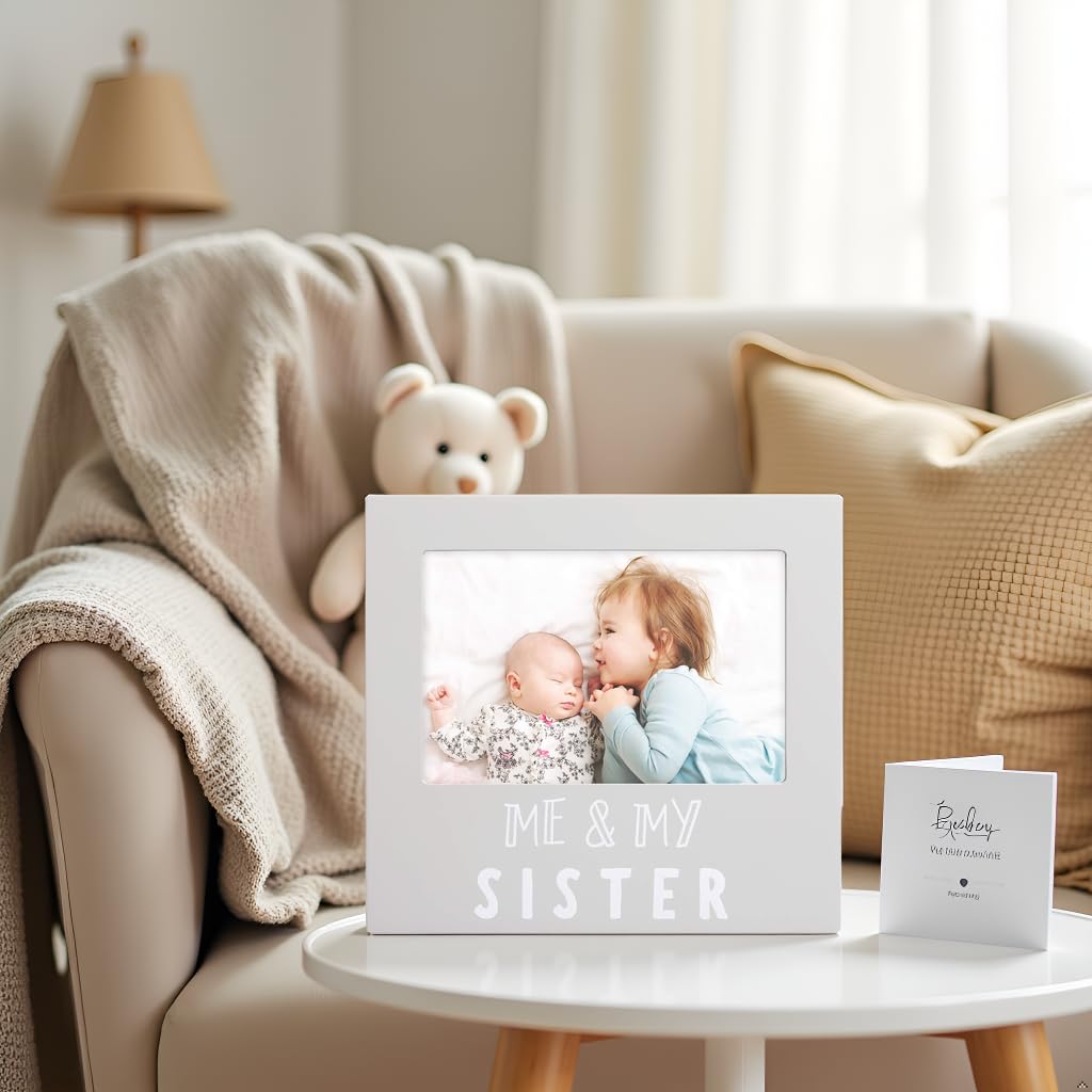 Pearhead Me & My Sister Picture Frame, Big Sister Keepsake Frame for Baby and Sibling, 4x6 Nursery Photo Frame Gift, Gray