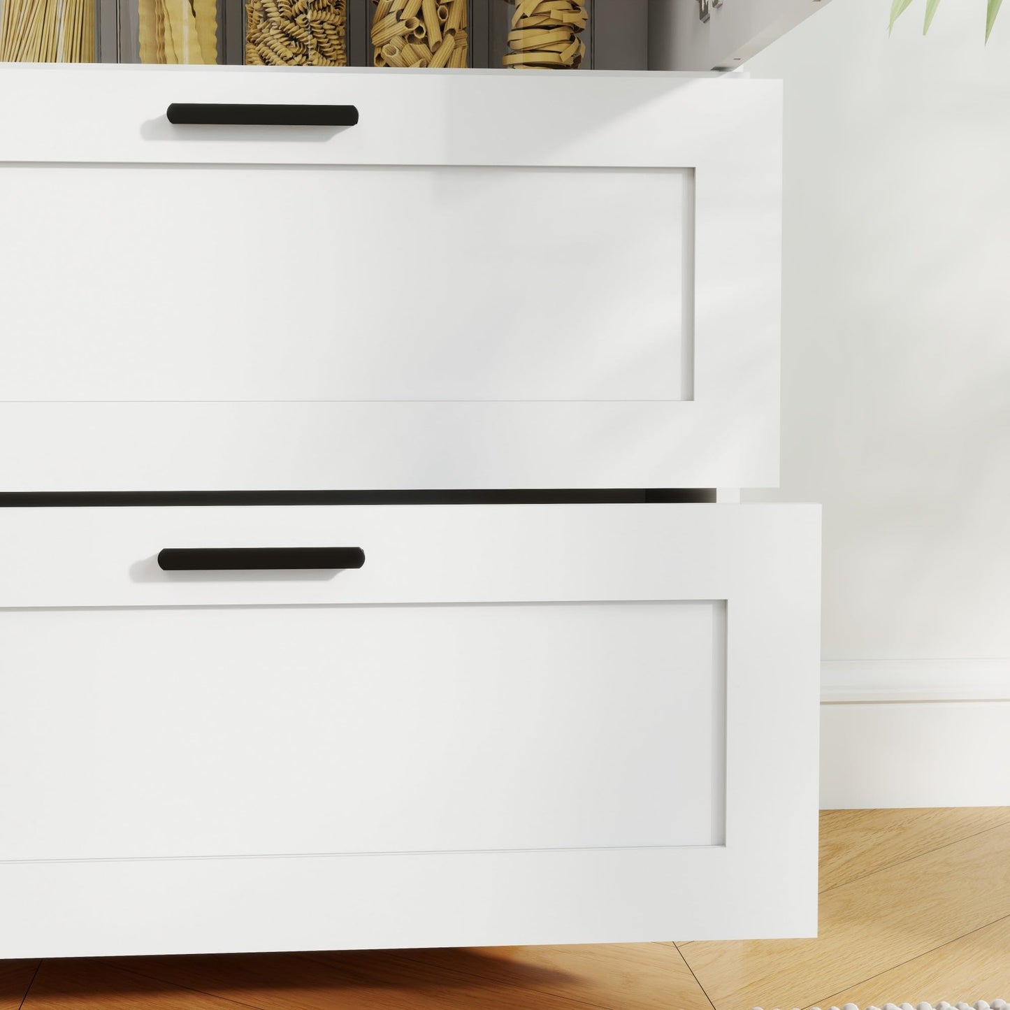 2 Door Tall Kitchen Pantry Storage, Collection Food Free Standing Wooden Storage Cabinet with 2 Drawers and Adjustable Shelves, Modern Farmhouse Versatile Storage for Kitchen, Dining Room (White)