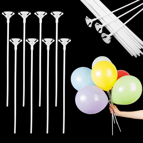 JJUNW 20 Pcs Balloon Sticks, White, Long Plastic Balloon Sticks With Bases, Balloon Holder Sticks Balloon Weights for Tying Balloon Arch, General Celebration, Unisex-Kids & Adults