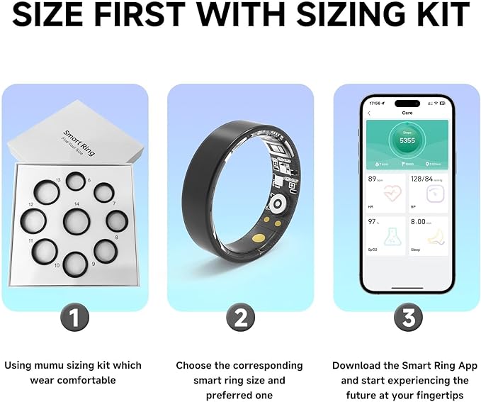 MUMU Smart Ring Sizing Kit for Women Men,Fitness Tracker Ring Sizer for Sport Monitoring,Choose Sizes 6 to 14,No Subscription Fee,IP68 Waterproof Smart Ring Size Kit(Only Ring Sizer Measuring Tool 2)