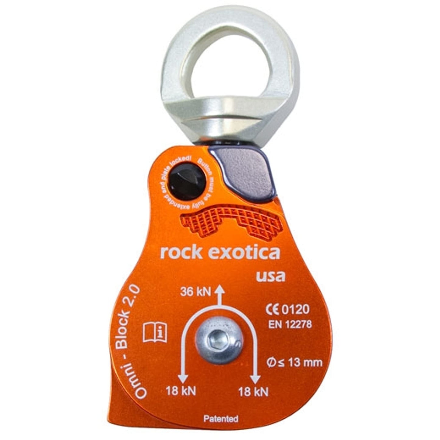 Rock Exotica Omni-Block 2.0" Single Pulley (Orange) - Swivel Pulley for Climbing and Rigging Systems – Made in The USA