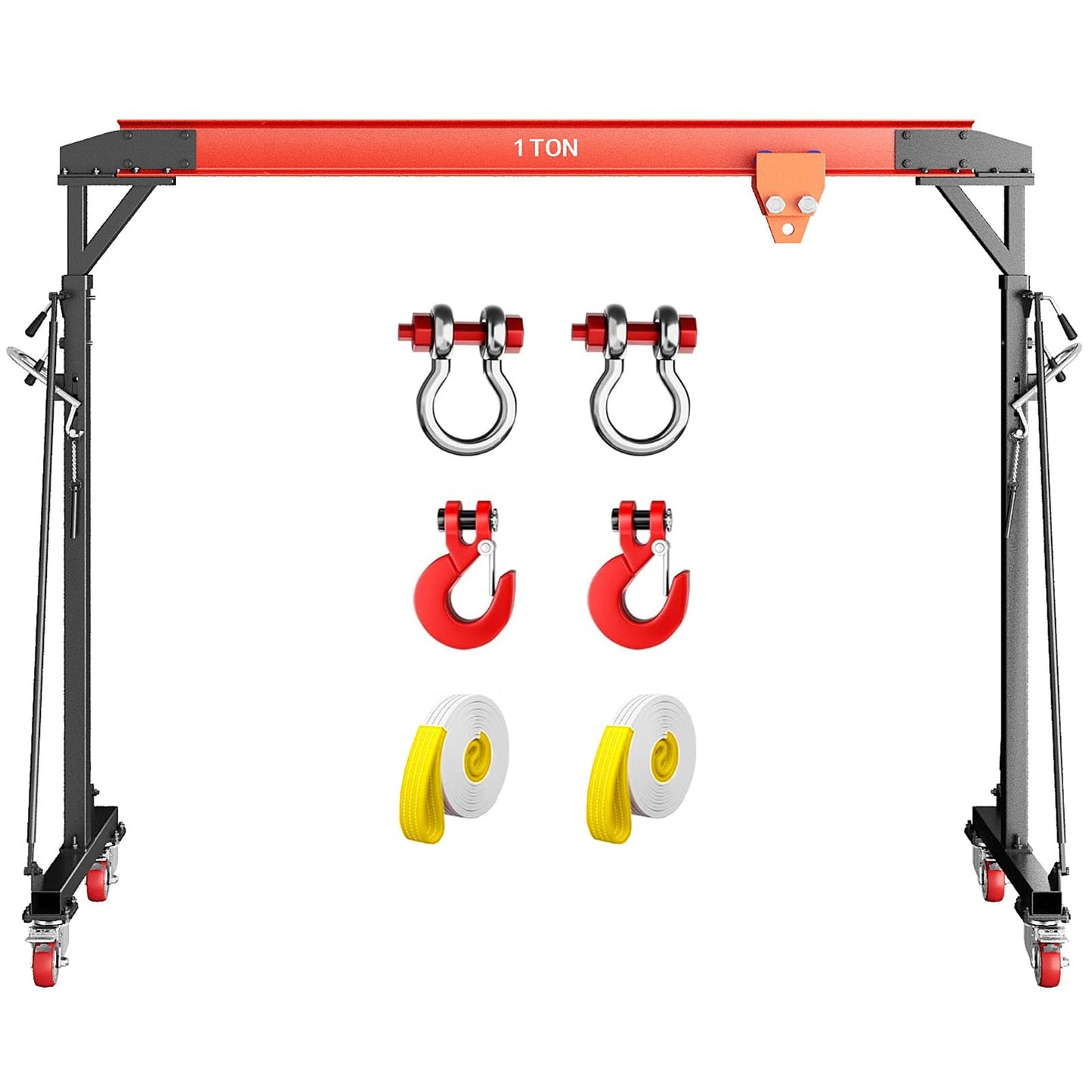 2200 LBS Gantry Crane with Manual Trolley, 1 Ton Gantry Crane with 8-12 FT Adjustable Height, Shop Crane Lift Hoist for Warehouse, Factory(with Hooks, Shackles)
