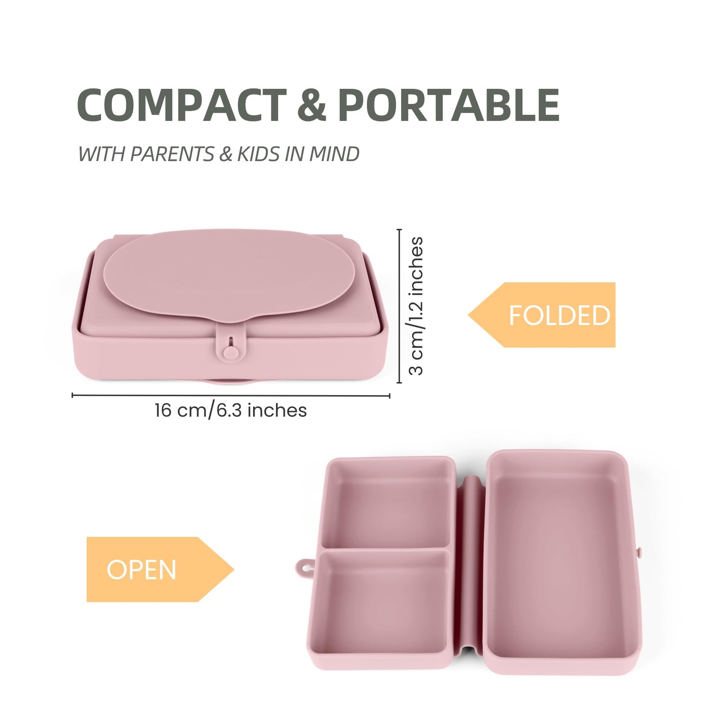 Nearbyme Silicone Baby Plate, Foldable & Compact Food Grade Silicone Plates, Foldable Toddler Travel Essential with Suction for Toddlers (Blush)