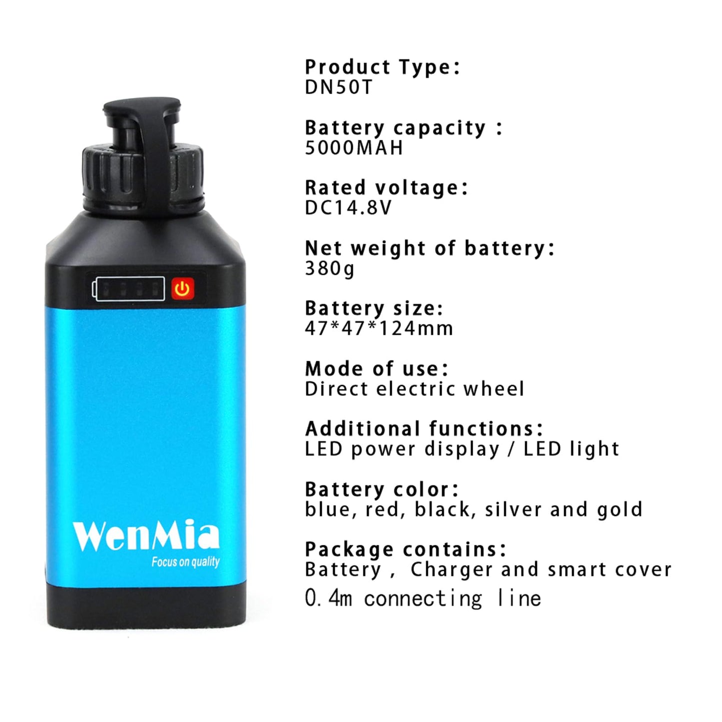 WenMia 14.8V Super Mini Electric Fishing Reel Battery IP68 Waterproof Aerospace Aluminum Body Compatible for Daiwa and Portable Design (New5000mAh-Blue)