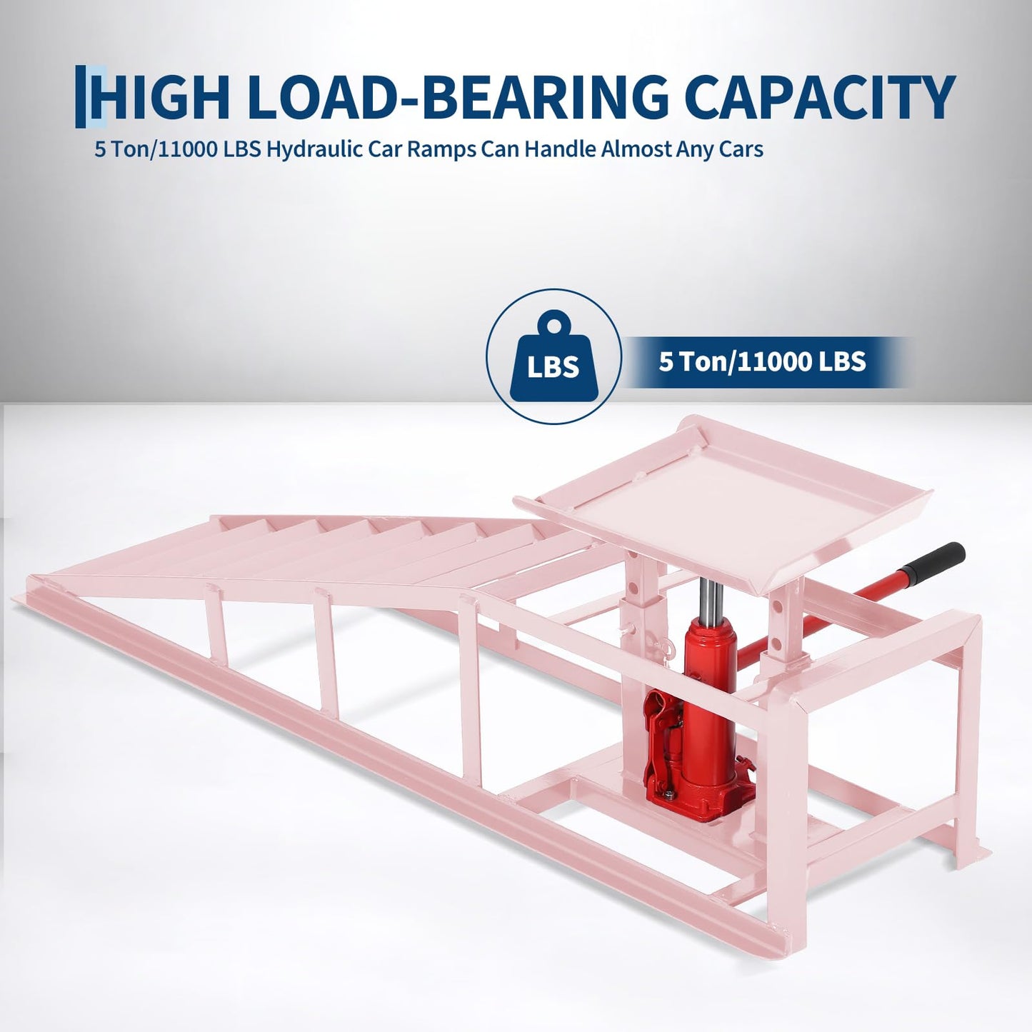 2 Pack 5 Ton 11060Lbs Hydraulic Car Ramps - Heavy Duty Vehicle Lift Ramps for Oil Changes & Garage Repair, Portable Auto Service Ramps for Home Garage, Pink