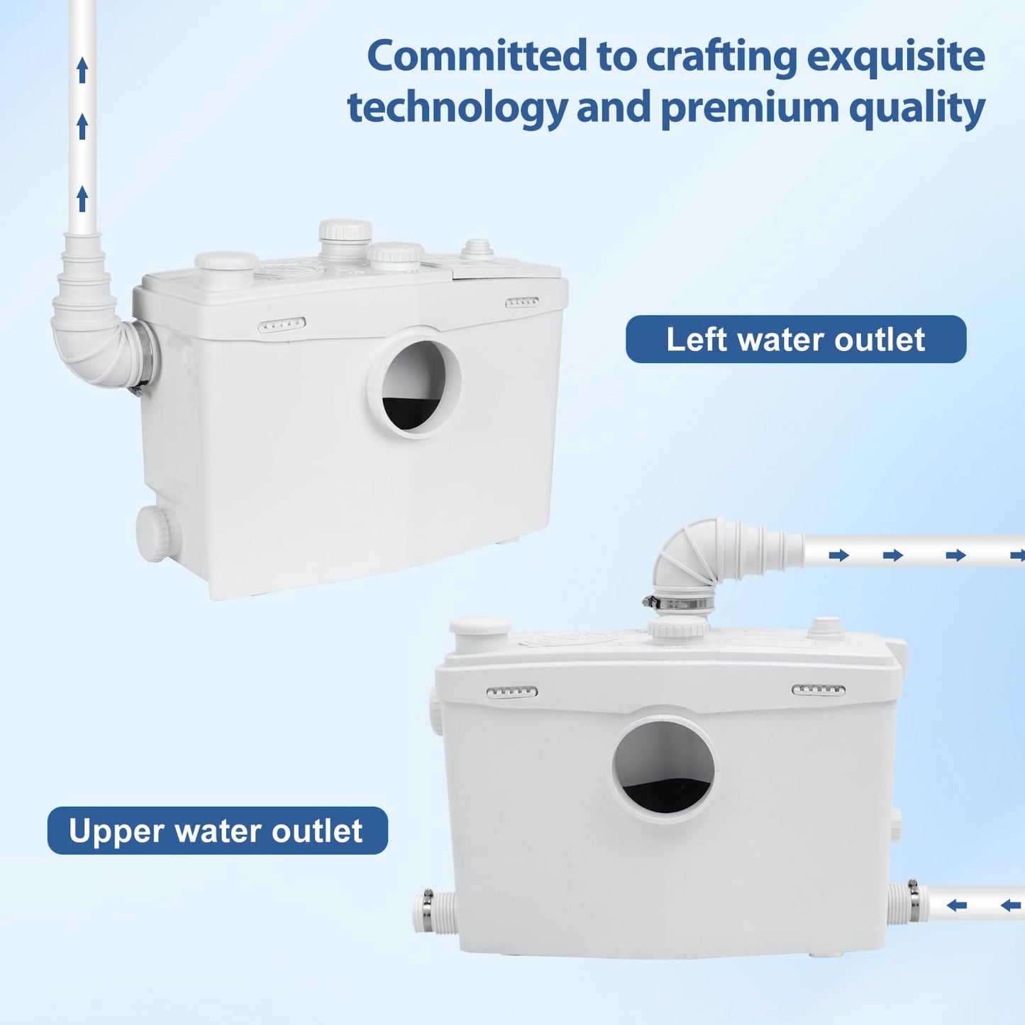 Dreamsani 750W Macerator Pump, Macecrating Toilet Pump for Basement with Water Connections for Macerating Toilet, Laundry, Cooking Sink, Clothes Washer，3 Inlets & 1 Outlet