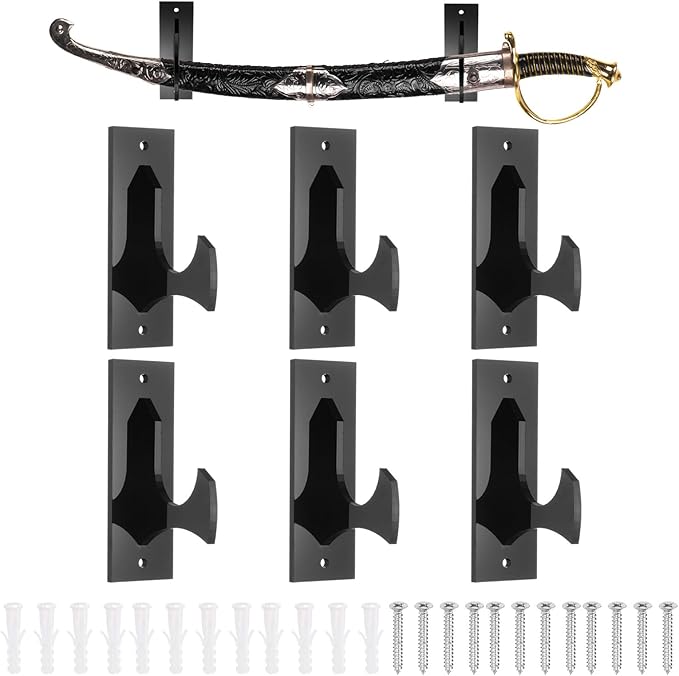 uxcell 6 Pcs Sword Holder Wall Mount Sword Racks Acrylic Wall Sword Display Hanger with Mounting Tools for Knife Martial Arts Sword Placement Display, Black