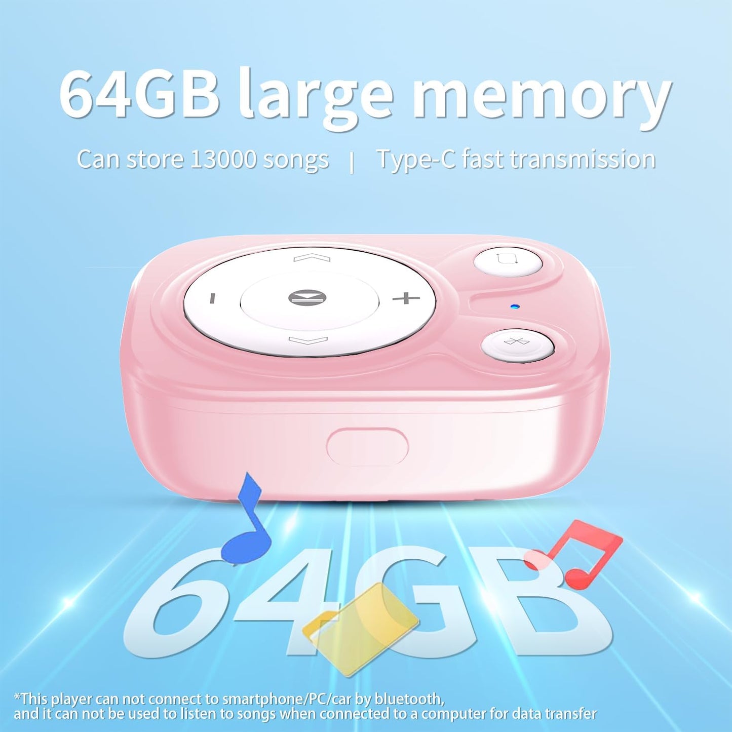 BEIGRAD 64GB MP3 5.3, Mp3 Mini Player with Bluetooth Portable Music Player with Sports Clip, Player