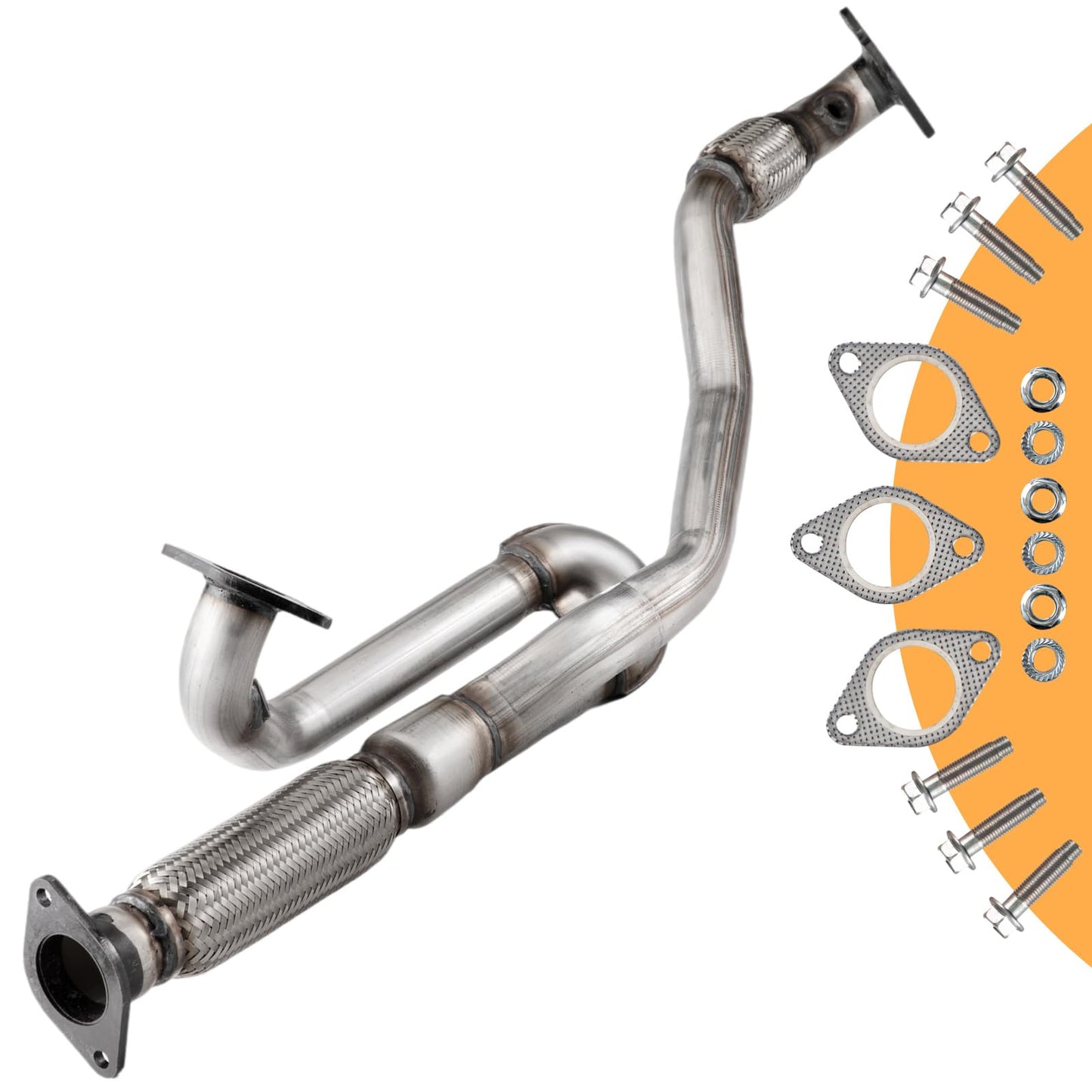 Exhaust Front Flex Pipe,Direct Fit for Buick Enclave/Chevrolet Traverse/Saturn Outlook/GMC Acadia(Limited),409 stainless steel Construction,(with Flange Bolts/Gaskets) OE Replacement Part,T-BE01F