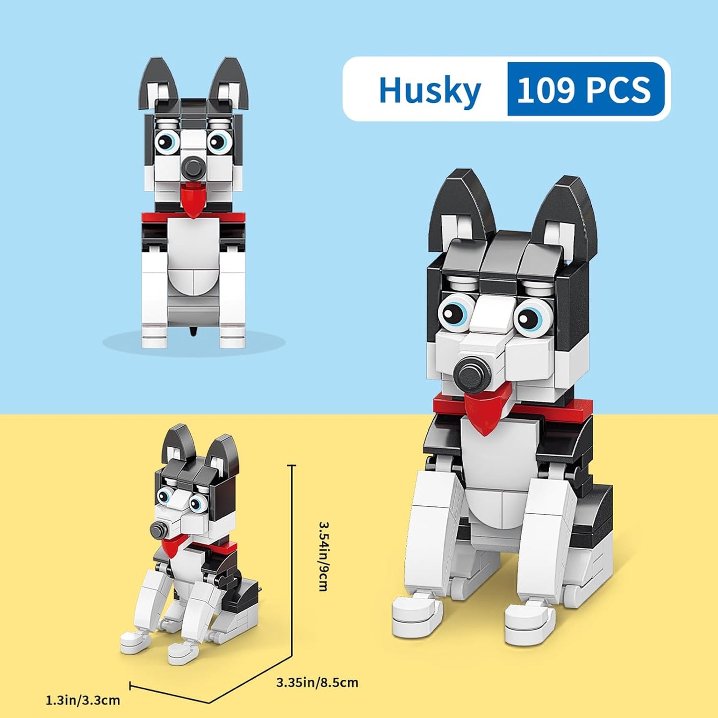 Skiennix Micro Mini Dog Building Blocks - Cute 3D Animal Puzzle Toys for Kids (Husky, Bulldog, Poodle)