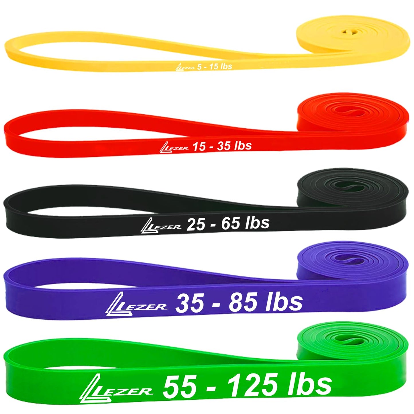 LEZER Resistance Bands for Working Out, Exercise Band, Pull Up Band, Elastic Band, Stretching, Training, Gym, Physical Therapy, Fitness, Workout, Yoga, with Instruction, Set of 5