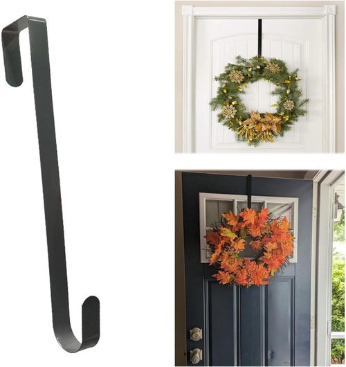 Metal Over The Door Wreath Hanger by [Brand Name] - 13-Inch Hook for Christmas Decor, Black Finish