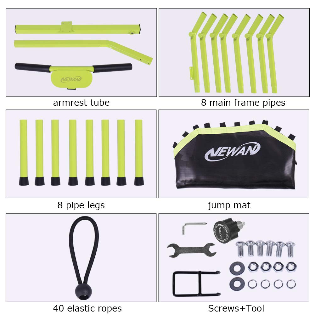 Newan 48" Fitness Trampoline with Adjustable Handle Bar, Silent Trampoline Bungee Rebounder Jumping Cardio Trainer Workout for Adults - Max Limit 330 lbs Green