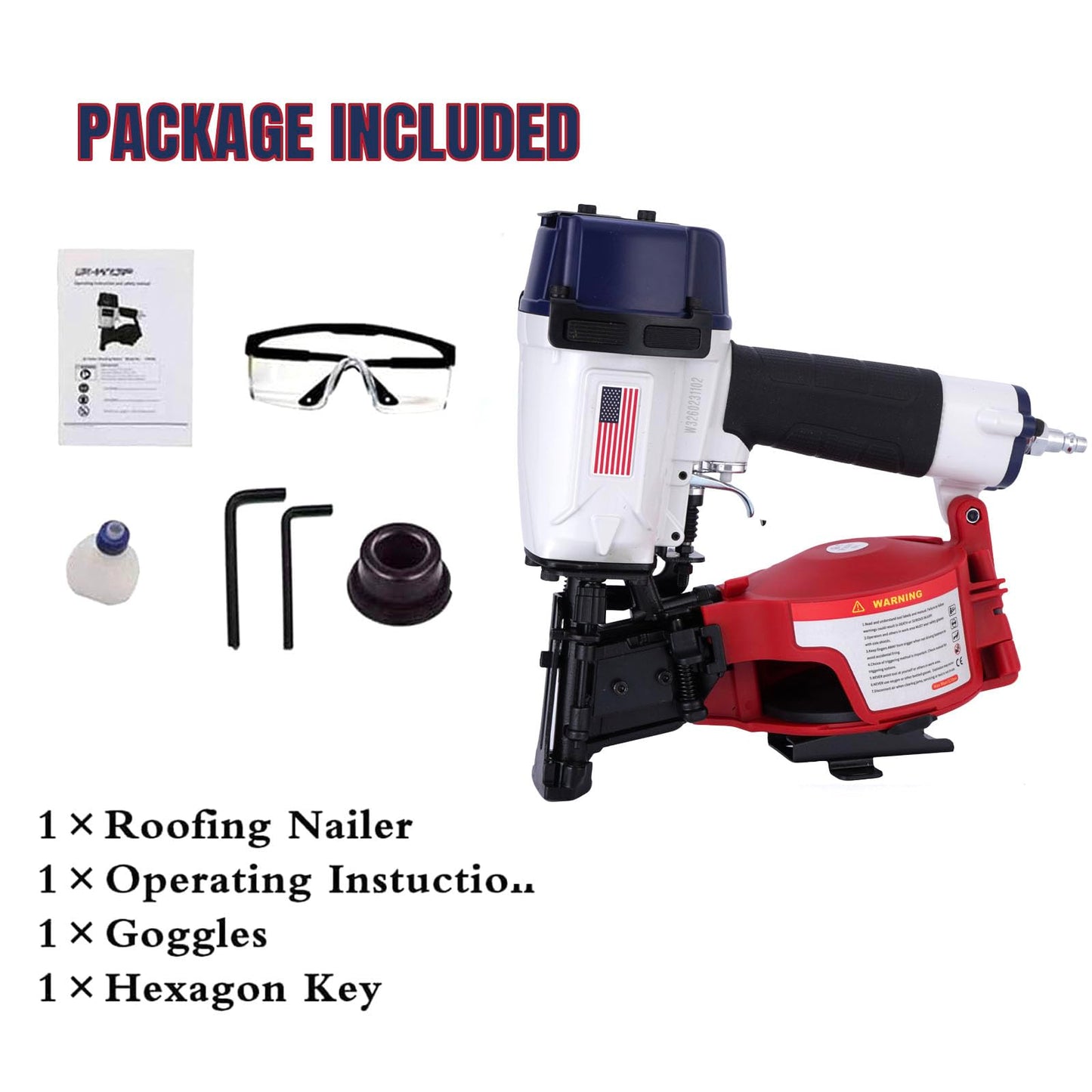 BHTOP American Style CN45N Roofing Nailer, 15 Degree Roofing Nail Gun, 3/4-Inch to 1-3/4-Inch Coil Nails, 120-pcs Load Capacity Coil Nailer