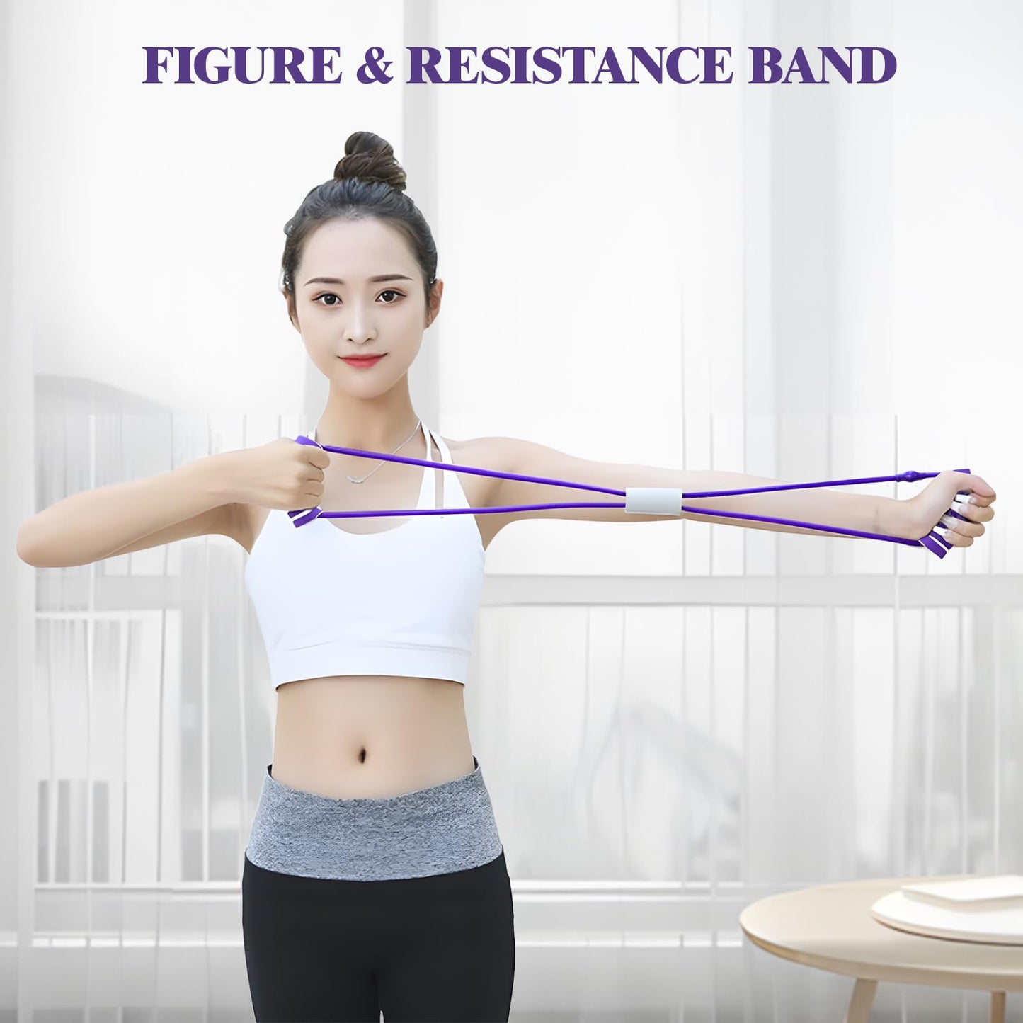2 Pcs Resistance Band with Handles,Figure 8 Resistance Band,Suitable for Full Body Exercise, Strength Training,Flexibility, Exercise Elastic Rope,Suitable for Home,Gym (Purple)