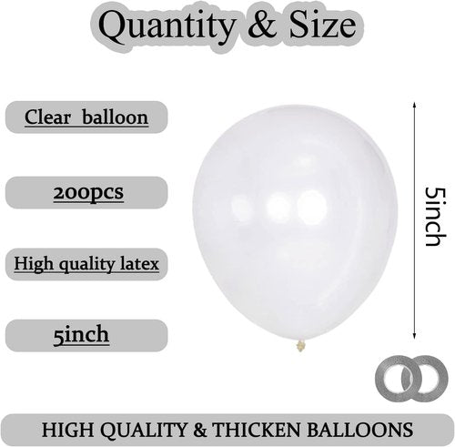 KAWKALSH Clear 5-Inch Balloons - 200 Mini Latex Balloons for Party, Birthday & Baby Shower Decor