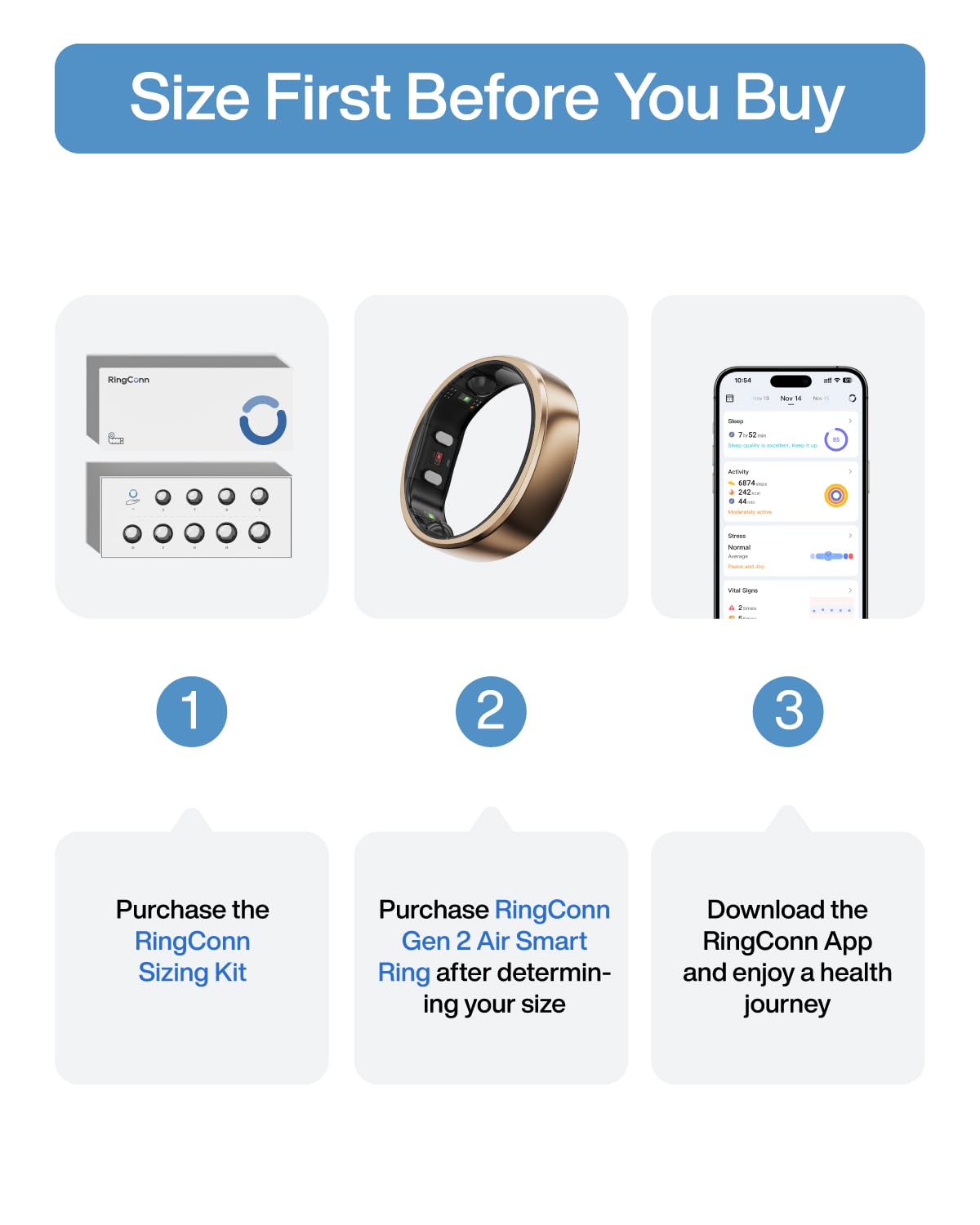 RingConn Gen 2 Air, Ultra-Thin AI Smart Ring, 10-Day Battery Life, Fitness/Sleep/Stress/HR Tracker for Women&Men, No App Fee for Standard Features, iOS & Android Compatible (Size 8, Dune Gold)