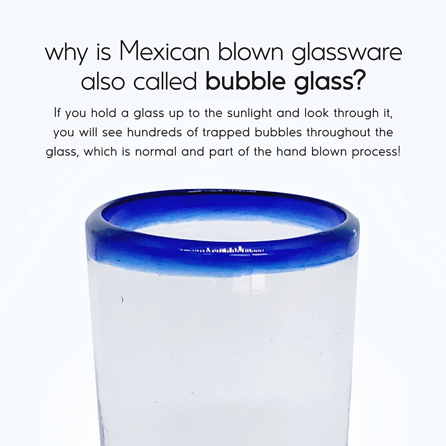 MexHandcraft Cobalt Blue Rim 14 oz Drinking Glasses (set of 6), Recycled Glass, Lead-free, Toxin-Free (Drinking)